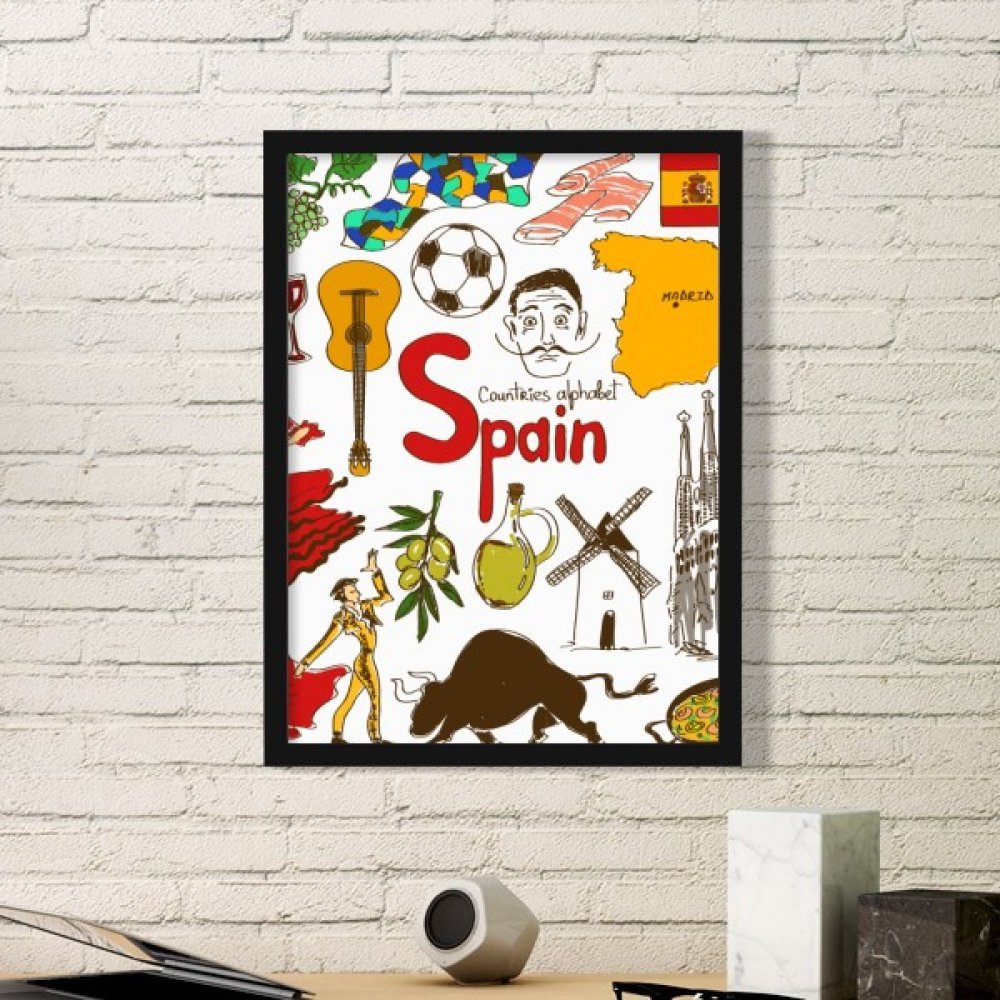 Cadre photo Espagne paysage et animaux tableau mural avec dessin de drapeau national