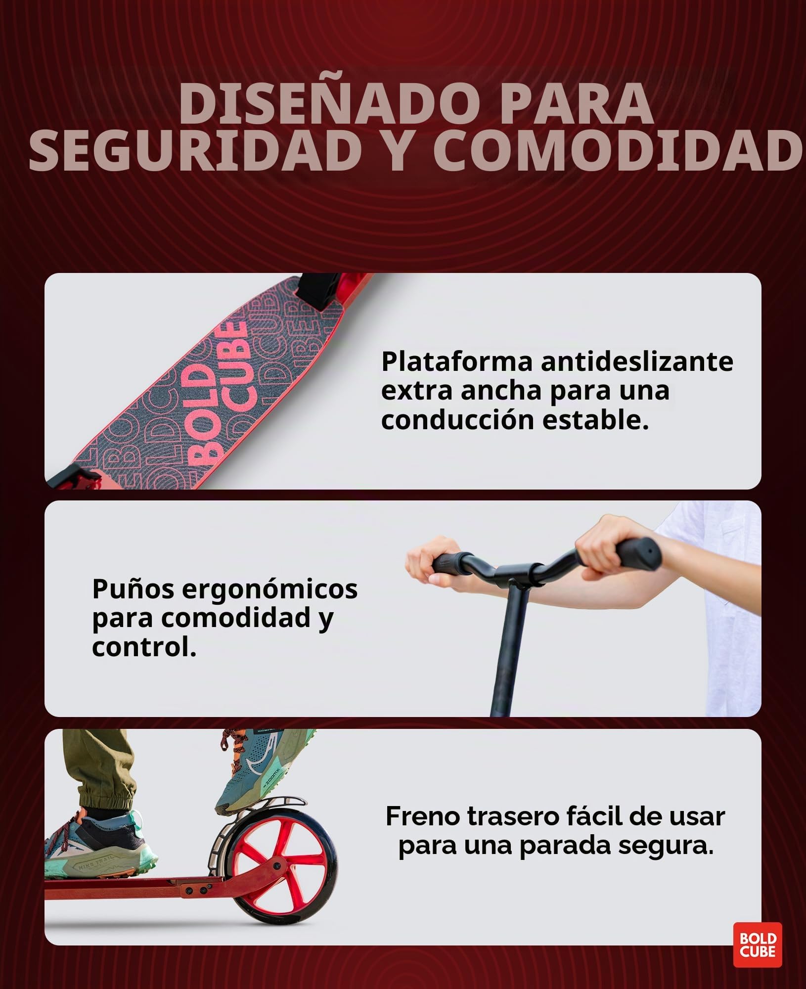 BOLDCUBE Big Wheeler | Patinete con Ruedas XXL | Niños y Niñas | 7-16+ Años | Plegable | Manillar Ajustable 86 a 111 cm