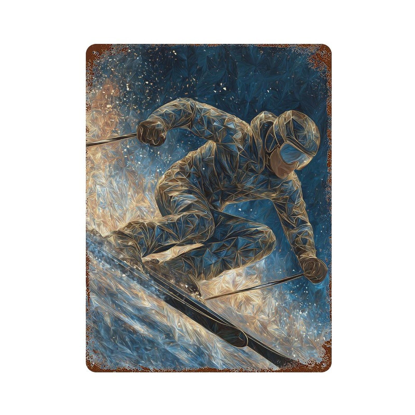 Aged Metal Wall Plaque Snowboarder in Action -5 15.7"x11.8", Classic Wall Plaque for Patio, Garden Room And Bar Decor