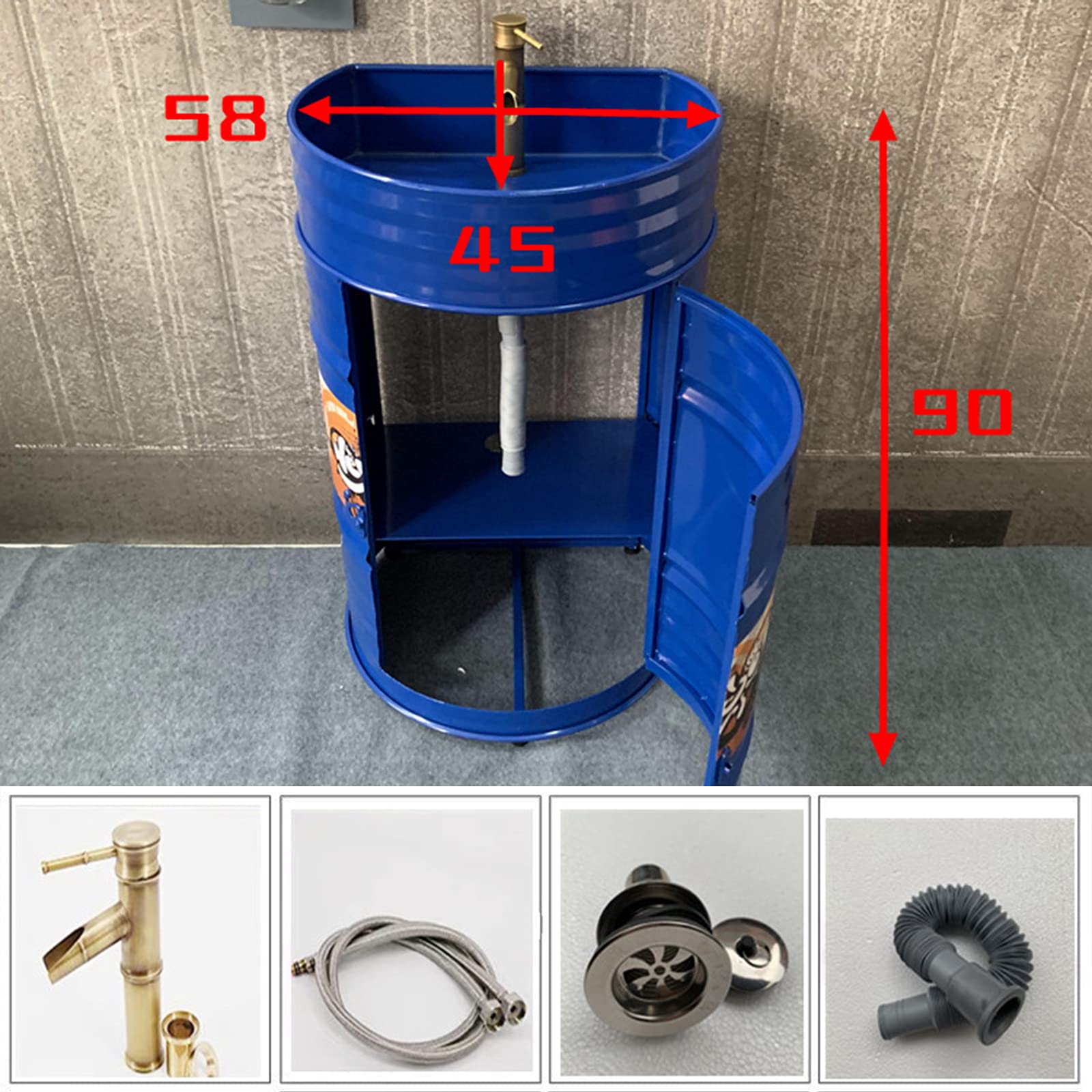 Mueble de tocador de estilo industrial con lavabo, armario de lavabo moderno con grifo y desagüe, gabinete de almacenamiento de baño independiente debajo del fregadero 22,8 x 17,7 x 35,4 pulgadas, b
