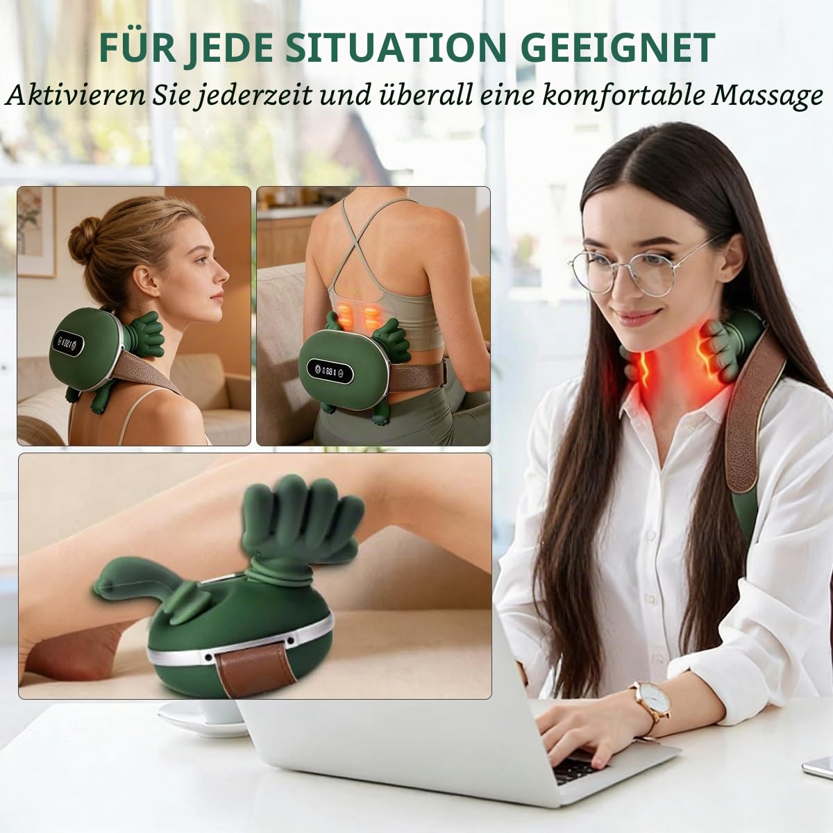Massagegerät, 4D Bionische Hand Nackenmassagegerät, Elektrische Massagegerät Nacken mit 3 Modi und 2 Heizstufen, Shiatsu Massagegerät für Lindert Muskelverspannungen, Geschenke für Frauen Männer