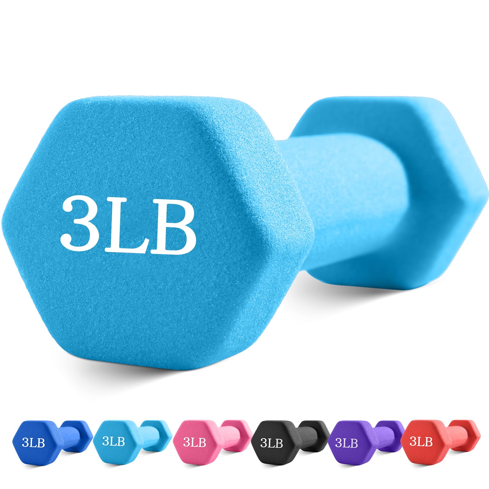 Portzon Weights Dumbbells with Neoprene Coating Single 1LB-3LB Anti-Roll Anti-Slip Hexagonal Home Fitness Equipment for Shoulder Neck and