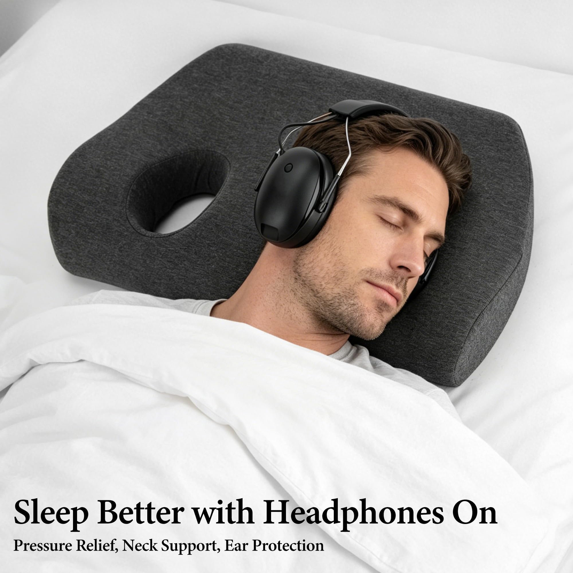 Almohada para Dormir con Auriculares Geekria, Esponja de Confort con Funda extraíble Lavable, Compatible con 3M WorkTunes Connect Wireless, PROHEAR 037, Honeywell Howard Leight Impact Sport