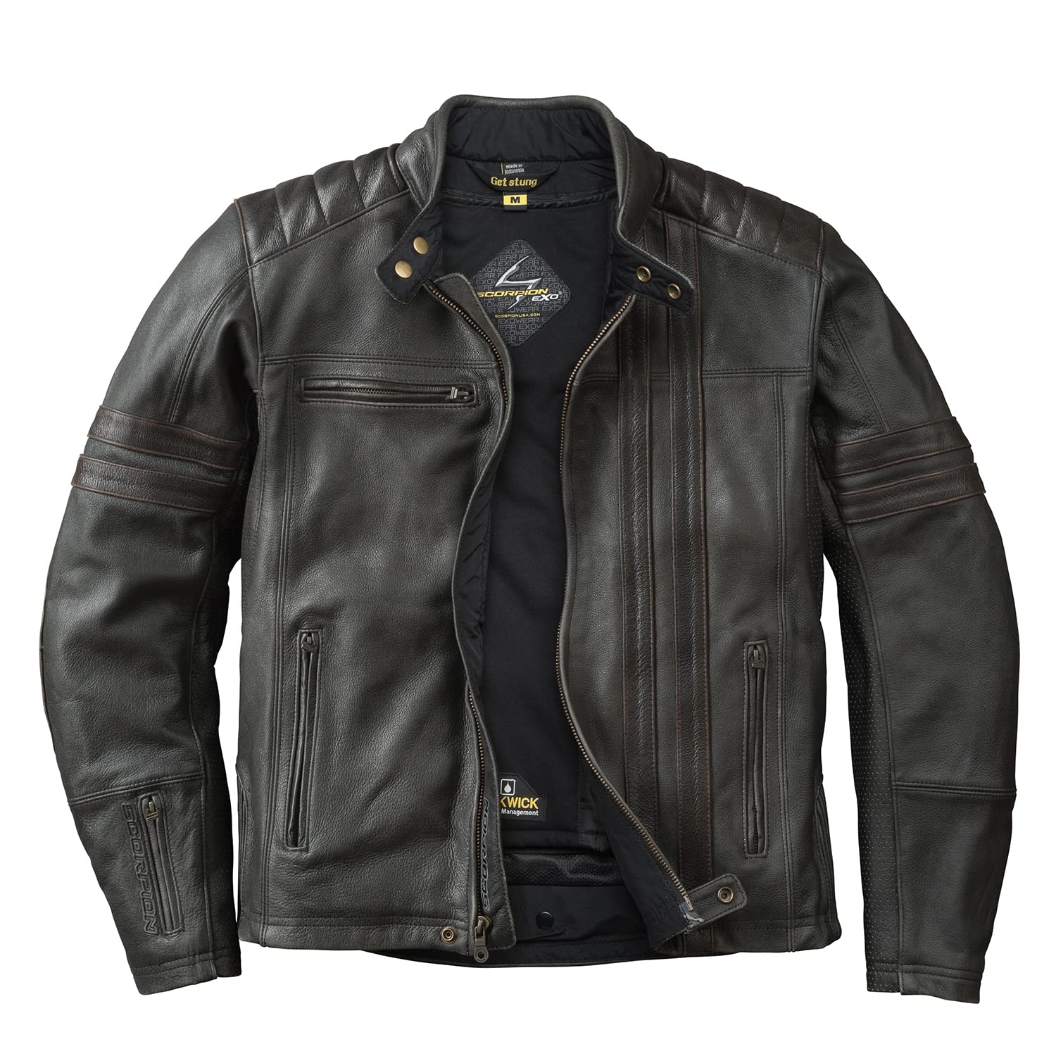 ScorpionEXO 1909 Vintage Leather Motorcycle Jacket Ventilated with Removable Thermal Liner and CE Rated Armor Included