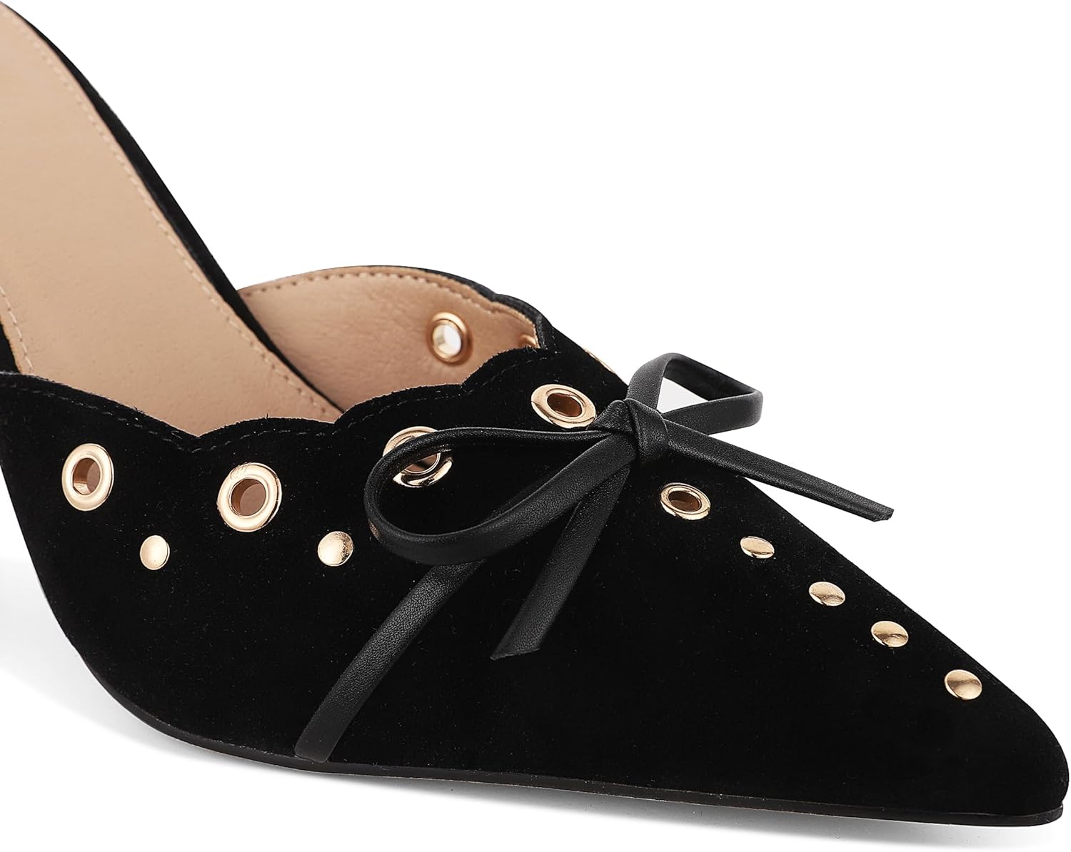 SaraIris Women's Black Mules Heels Pointed Toe Studded Slingback High Heel - Image 2