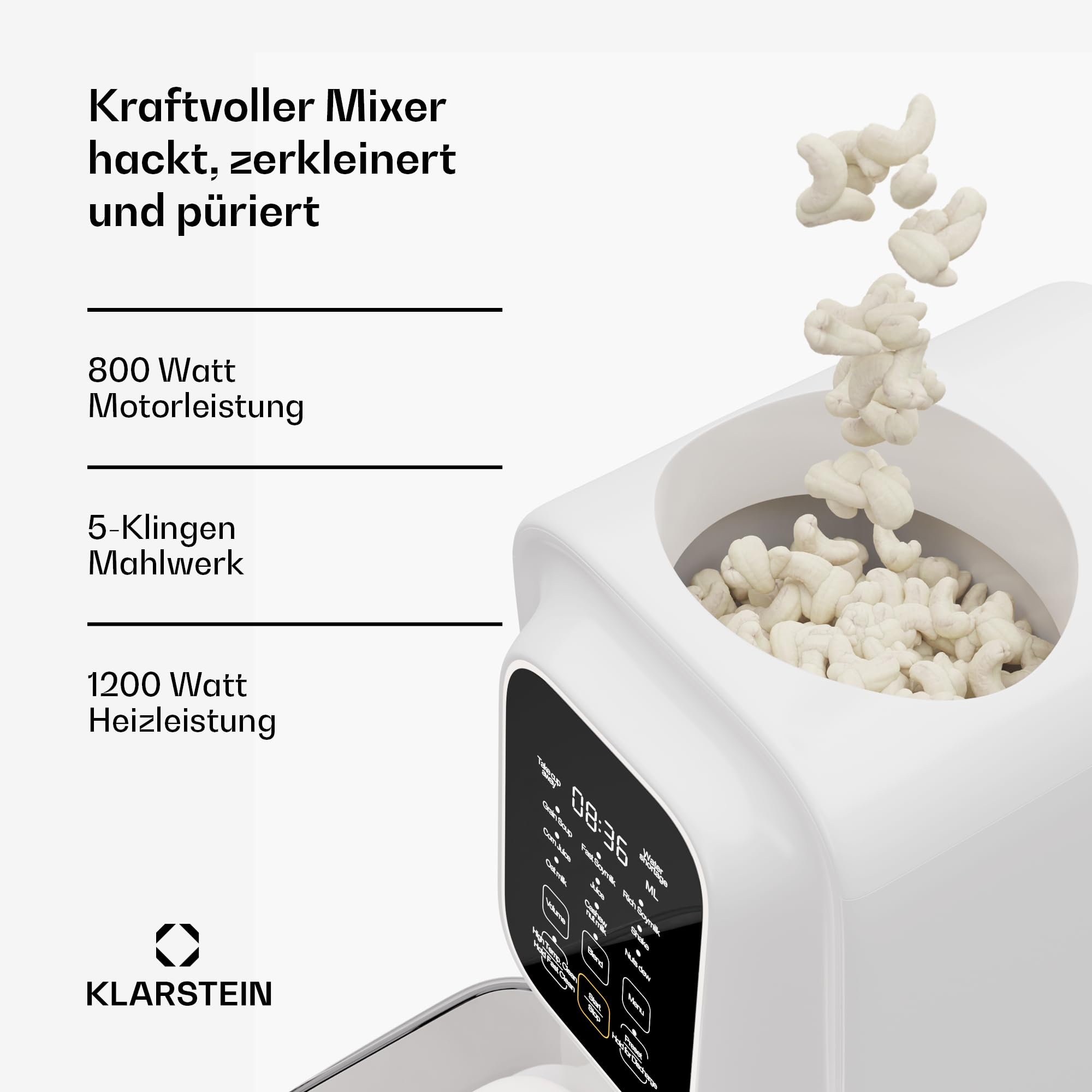 Klarstein Pflanzenmilchbereiter, Digitale Sojamilch Maschine, Nussmilchbereiter, Selbstreinigend