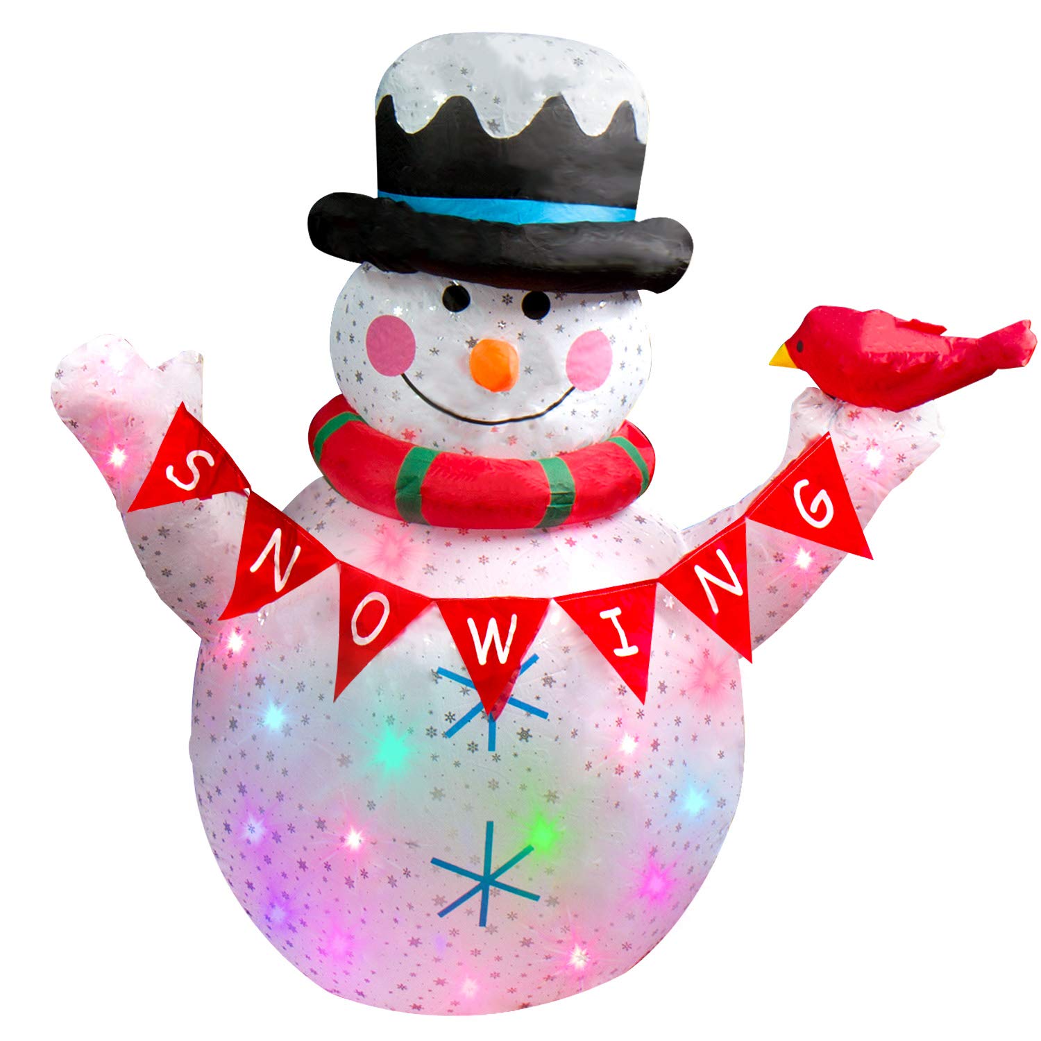 CCLIFE - Muñeco de nieve inflable, decoración navideña, muñeco de nieve, inflable, exterior, interior, LED, con pere Noel y pingüino de Navidad, luminoso al aire libre