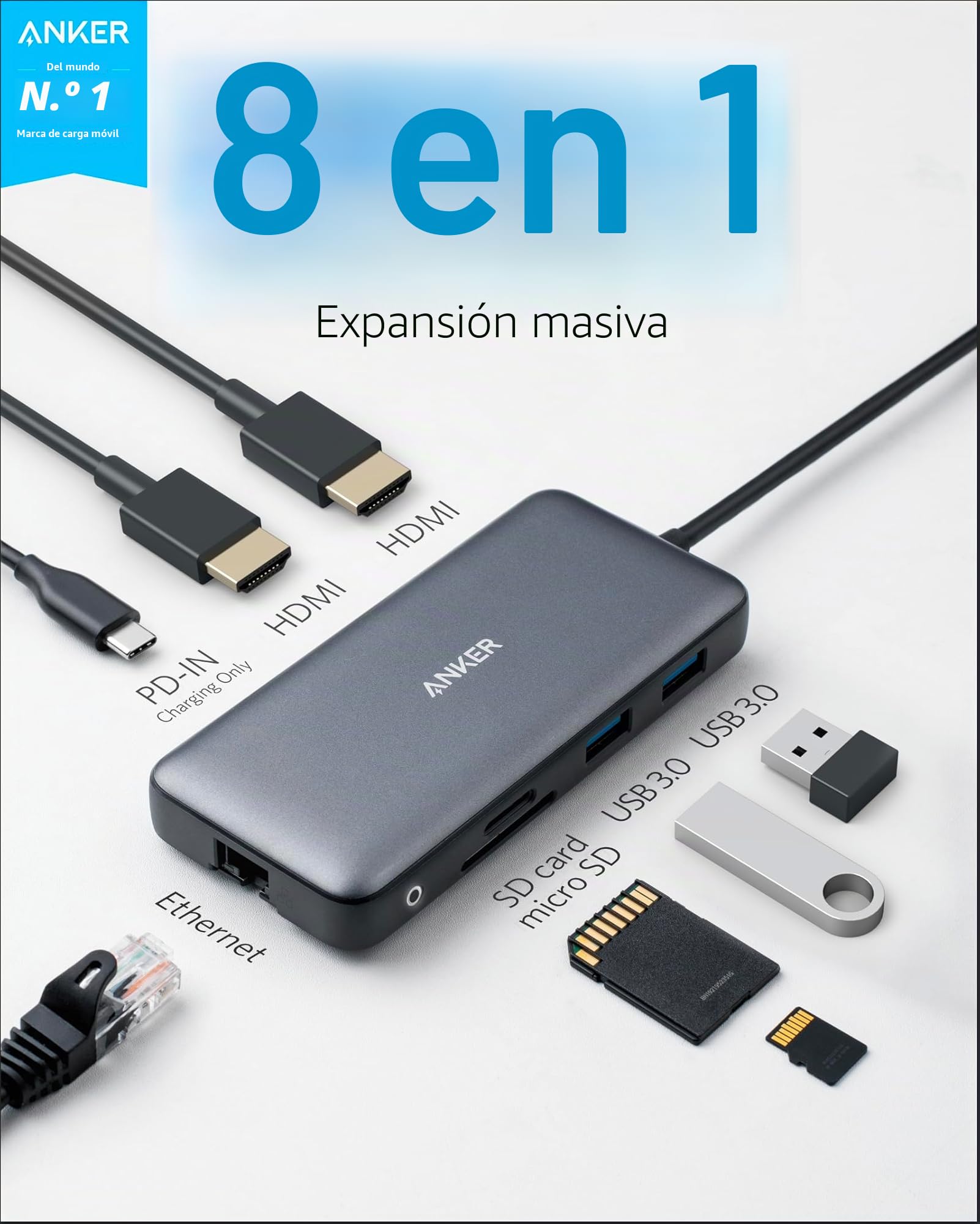 Anker PowerExpand Adaptador USB C 8 en 1 con 2 HDMI 4K