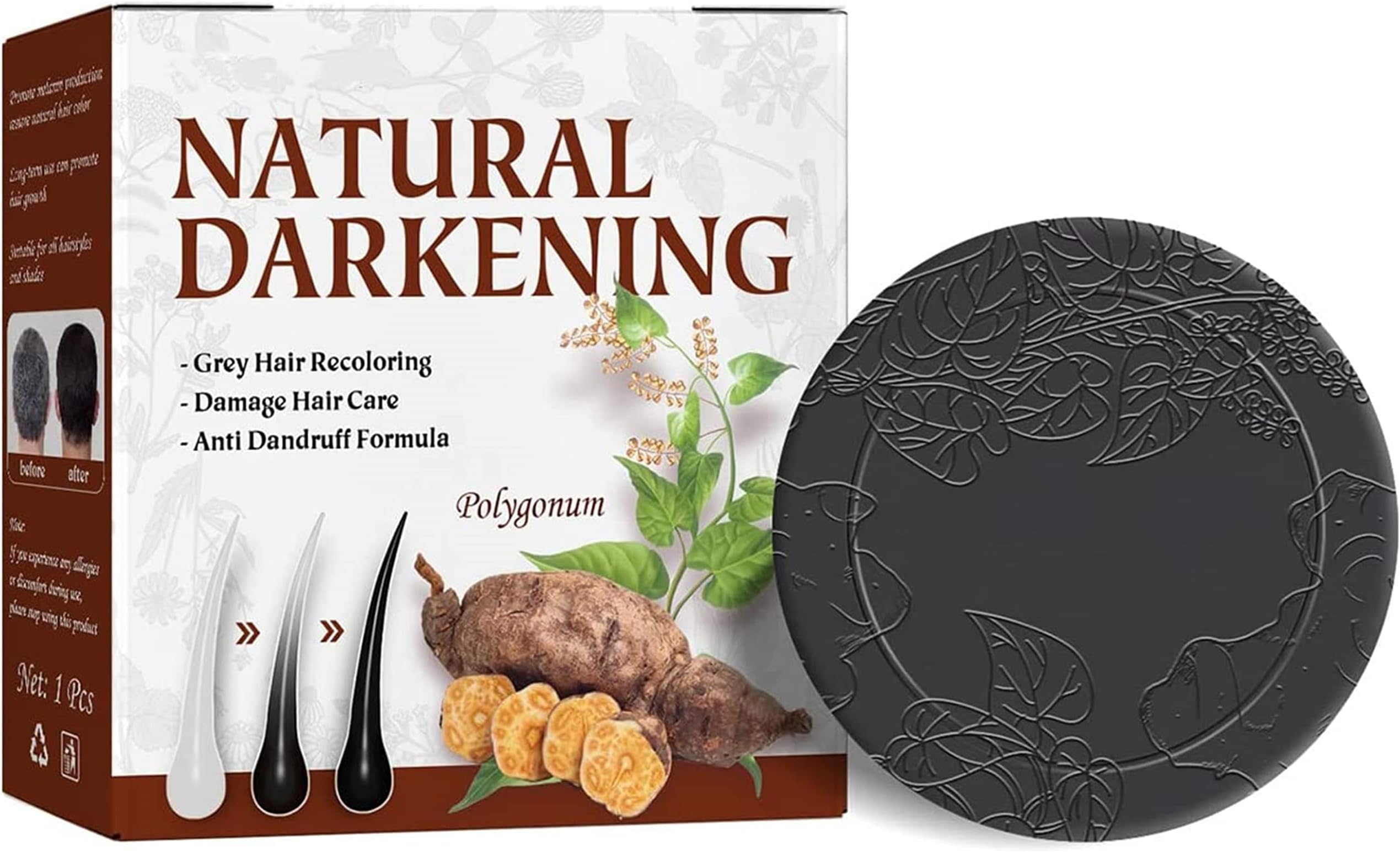 Polygonum Multiflorum Shampoo Bar, Organic Grey Reverse Hair Darkening Essence Soap For Moisturize And Repair Damages (3Pcs)