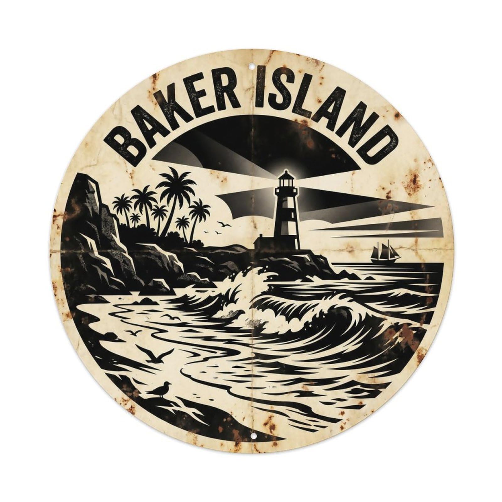 Odgynaw 8X8inch(20X20cm) Baker Island Beach Coastal Travel Lagoon Coast Metal Tin Sign