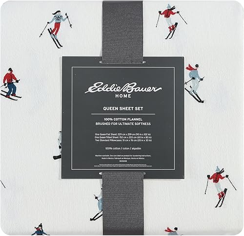 Miniatura 7 de Eddie Bauer - Juego de sábanas de tamaño Queen, de franela de algodón, cepillado para mayor suavidad, acogedora decoración para el hogar (Ski Slope,