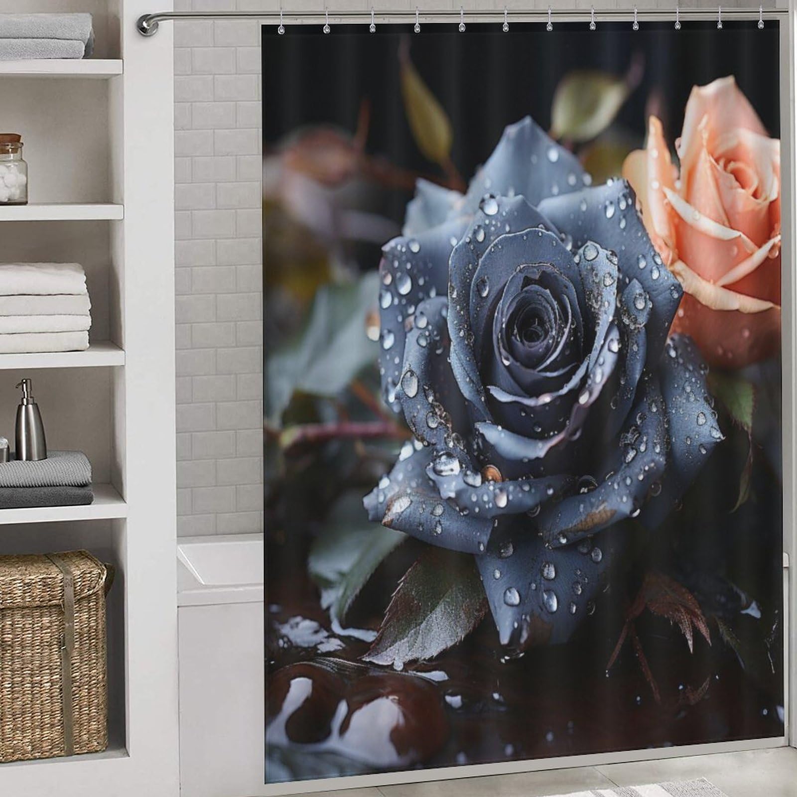 Rideau de douche rose en polyester lavable de 168x183cm pour baignoire à la maison