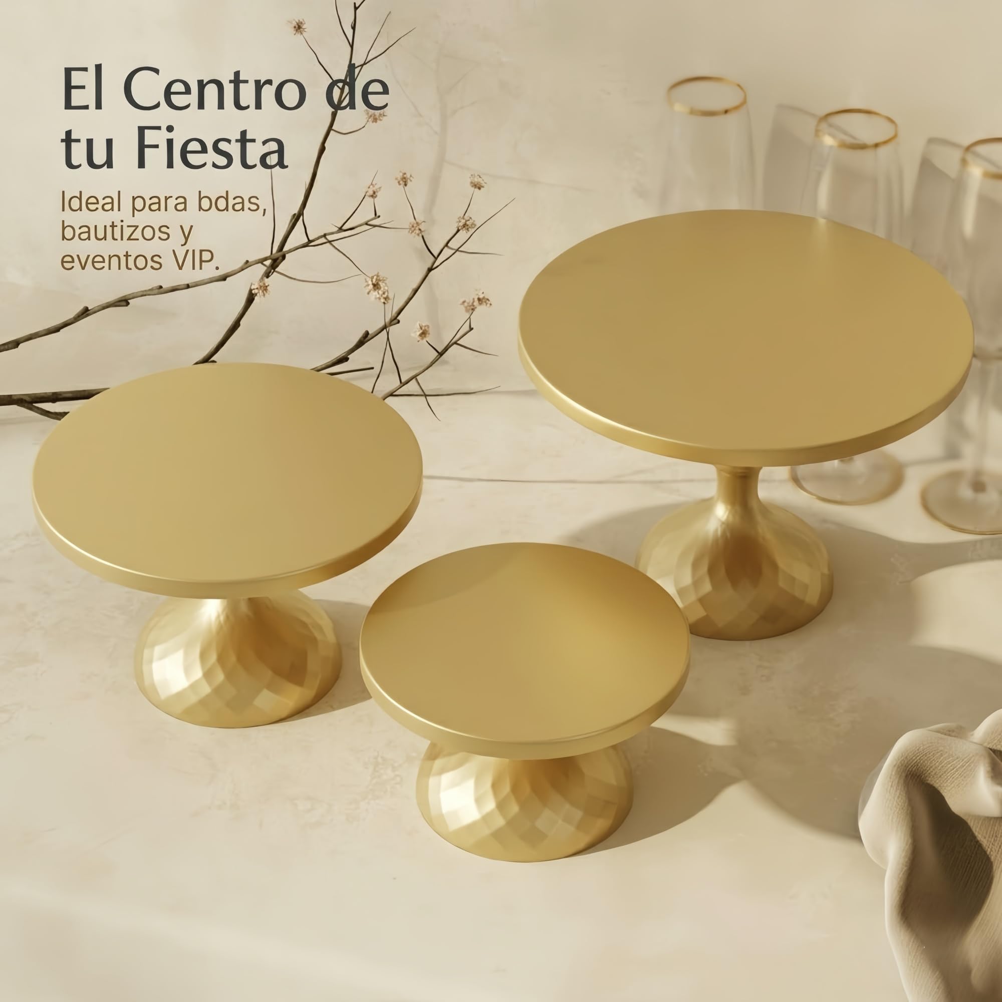 3 Piezas Juego de soporte para tartas de oro, soporte para cupcakes, hierro con base redonda elevada sin herramientas, platos de pastelería para mesa de postres de boda