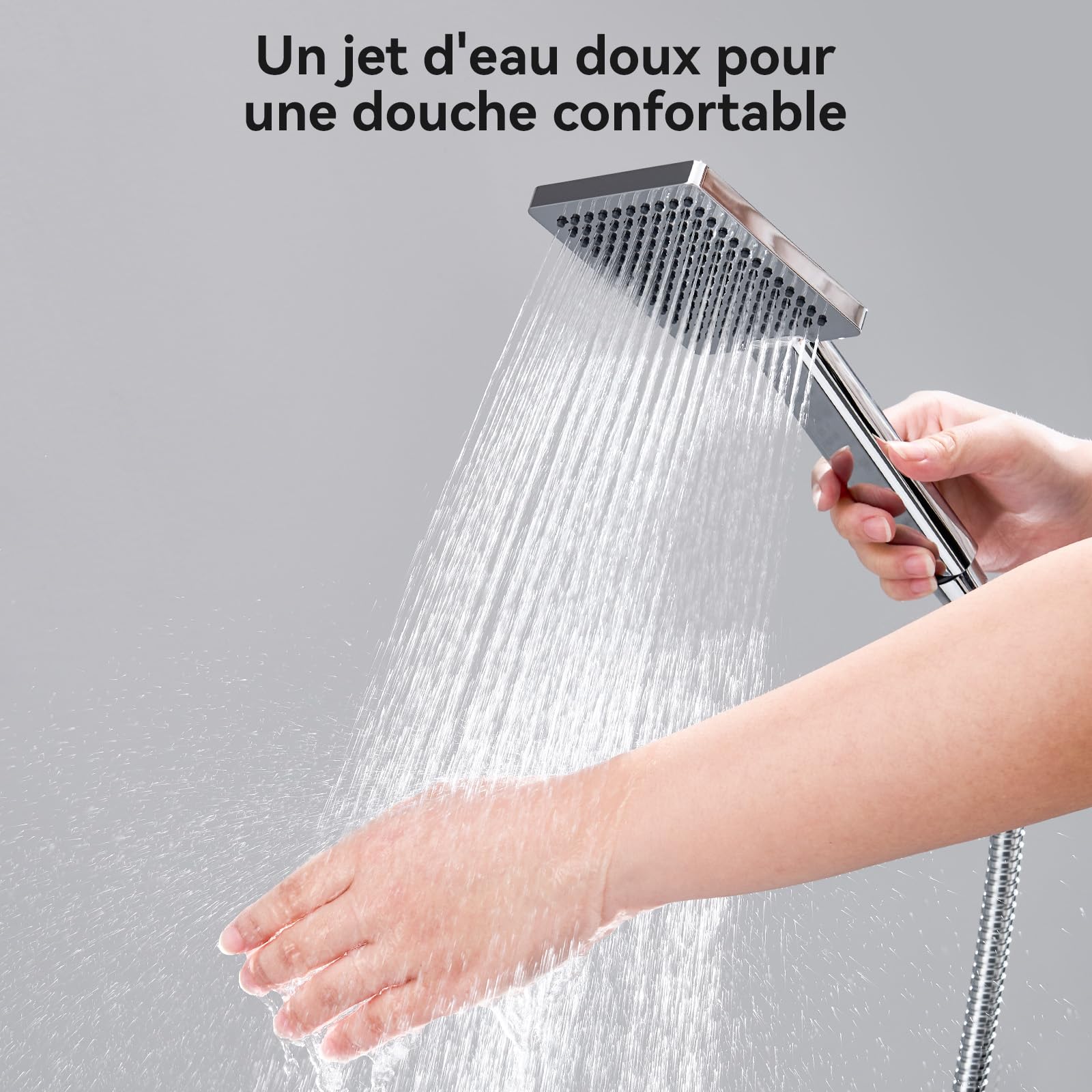 Auralum Colonne de Douche sans Mitigeur Chromé Mat en Laiton, Colonne Télescopique 65-110cm avec Tête de Douche Carré Pluie 10", Douchette à Main Réglable, Kit pour Baignoire et Salle de Bain