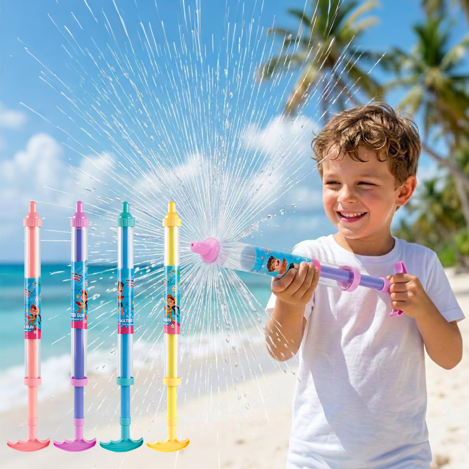 4 PCS Double Layer Firework Water Gun, Multi Hole Spray Water Blaster, Water Squirt Toy, Summer Beach Pool Backyard Outdoor Water Toy, Pool Party Gift for Garden/Party