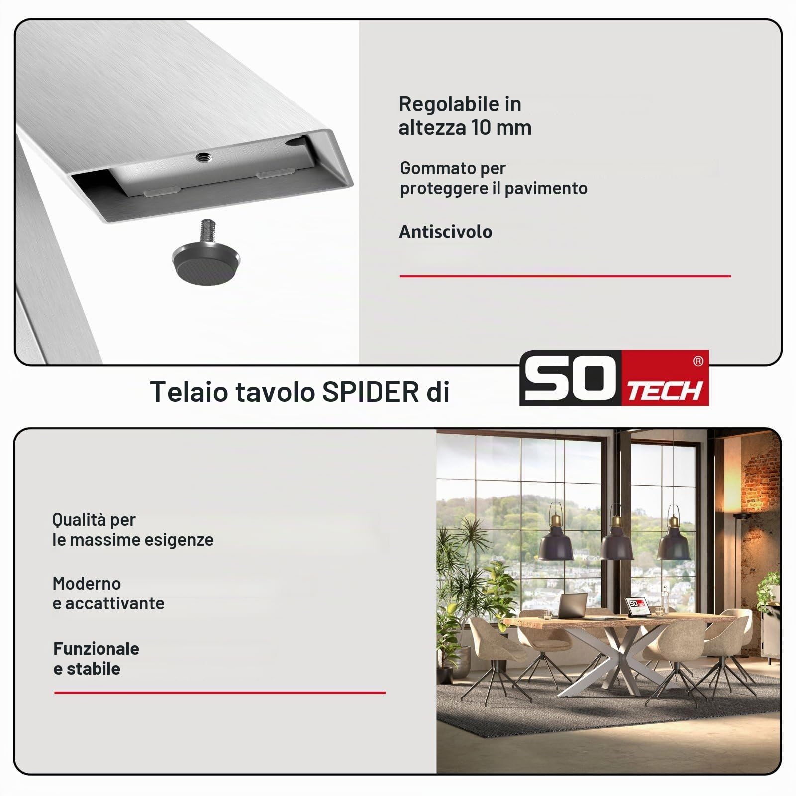 SOTECH struttura del tavolo SPIDER/Gambe del tavolo pesanti in acciaio inox spazzolato/Gambe del tavolo 710 x 1500 x 780 mm/Montaggio facile