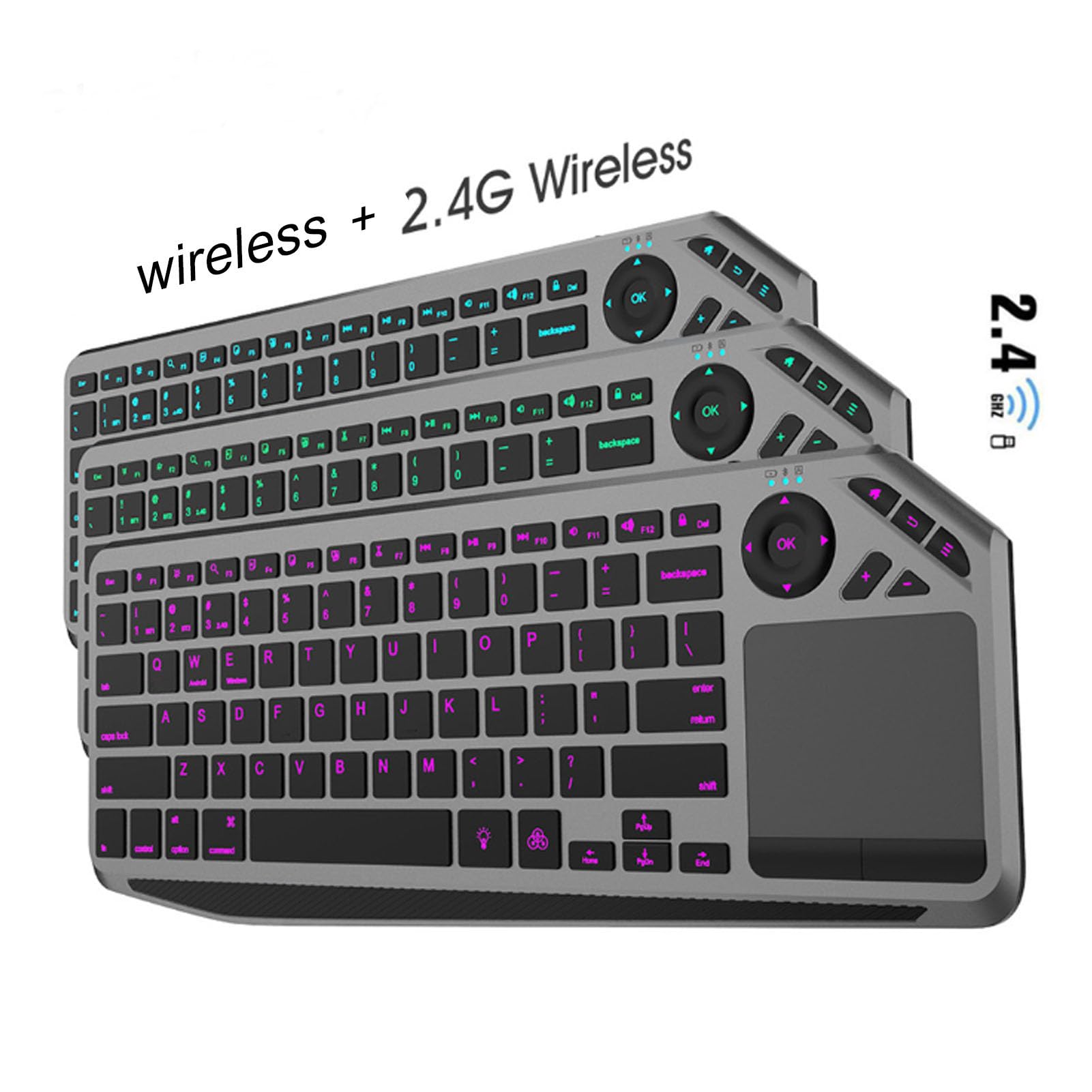 Klawiatura WL Touch TV z łatwym Sterowaniem Multimediowym Skrótem i Wbudowanym w Touchpad, 2,4G WL Bluetooth Touch Ceyboard dla Tabletu Laptopa, 7 Kolorowe Podświetlenie