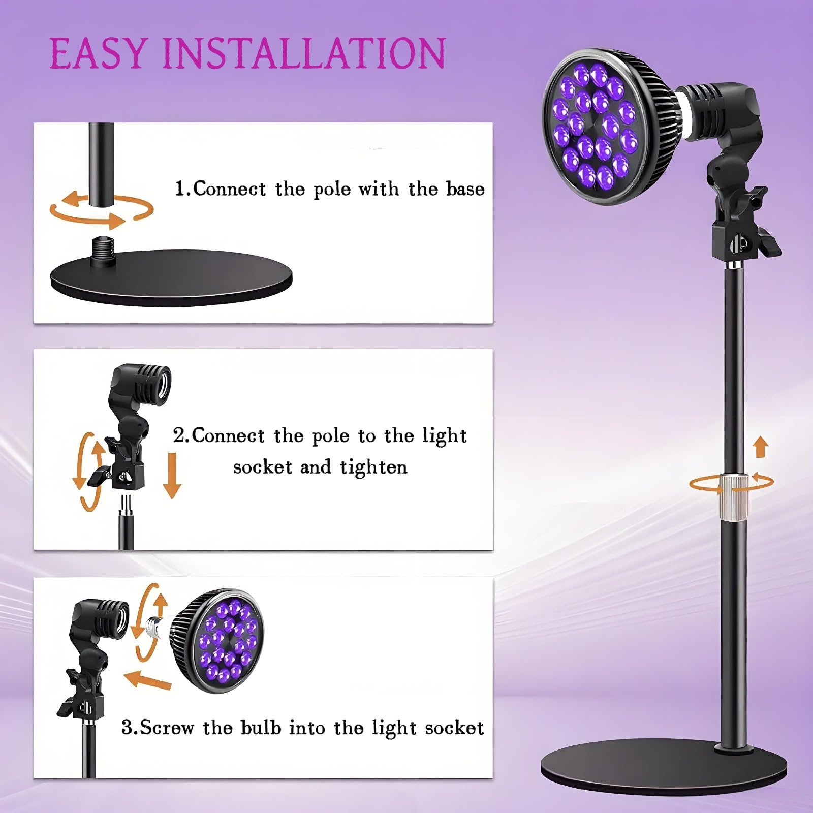 Lámpara de bronceado de 54 W con 18 LED y longitud de onda de 395 nm. Lámpara de terapia con cabezal giratorio E27 para cuerpo completo, ángulo y altura ajustables, con gafas y base retráctil Solarium