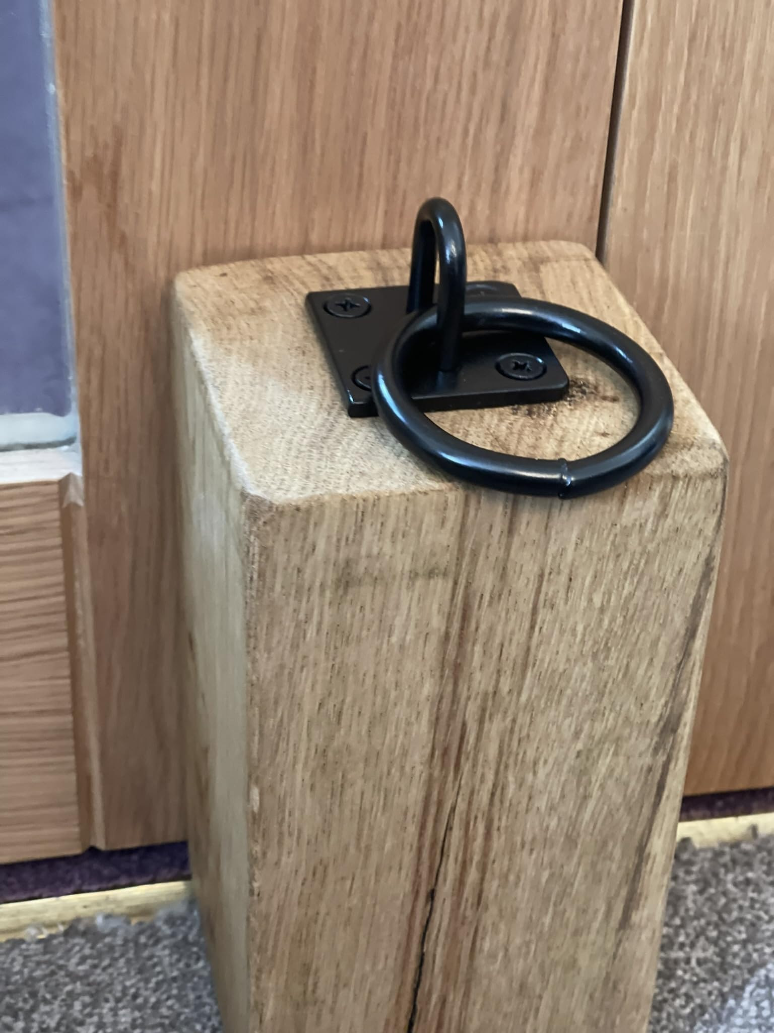 Urban Reclamation Rustic Chunky Oak Heavy Solid Wooden Door Stop | Handmade with Reclaimed Wood with Metal Ring Handle | FSC Certified (Black, 25 cm)