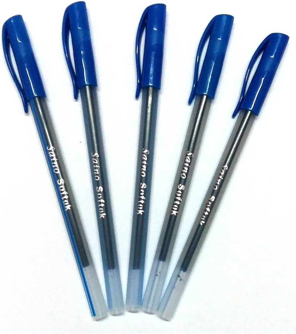 Saino Softek Use & Throw Ball Point Pens Blue ( 100 Pens)