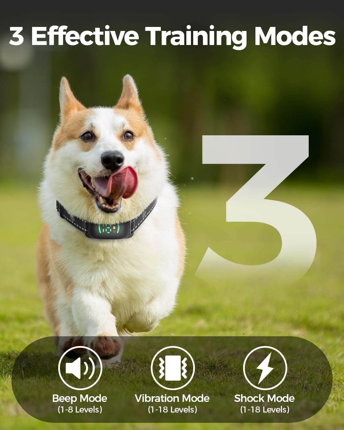 Shock Collar for Dogs with Remote for 8-120 lbs Medium Large Dogs, 4500FT Rechargeable IPX67 Waterproof e Collars with Light (0-3)