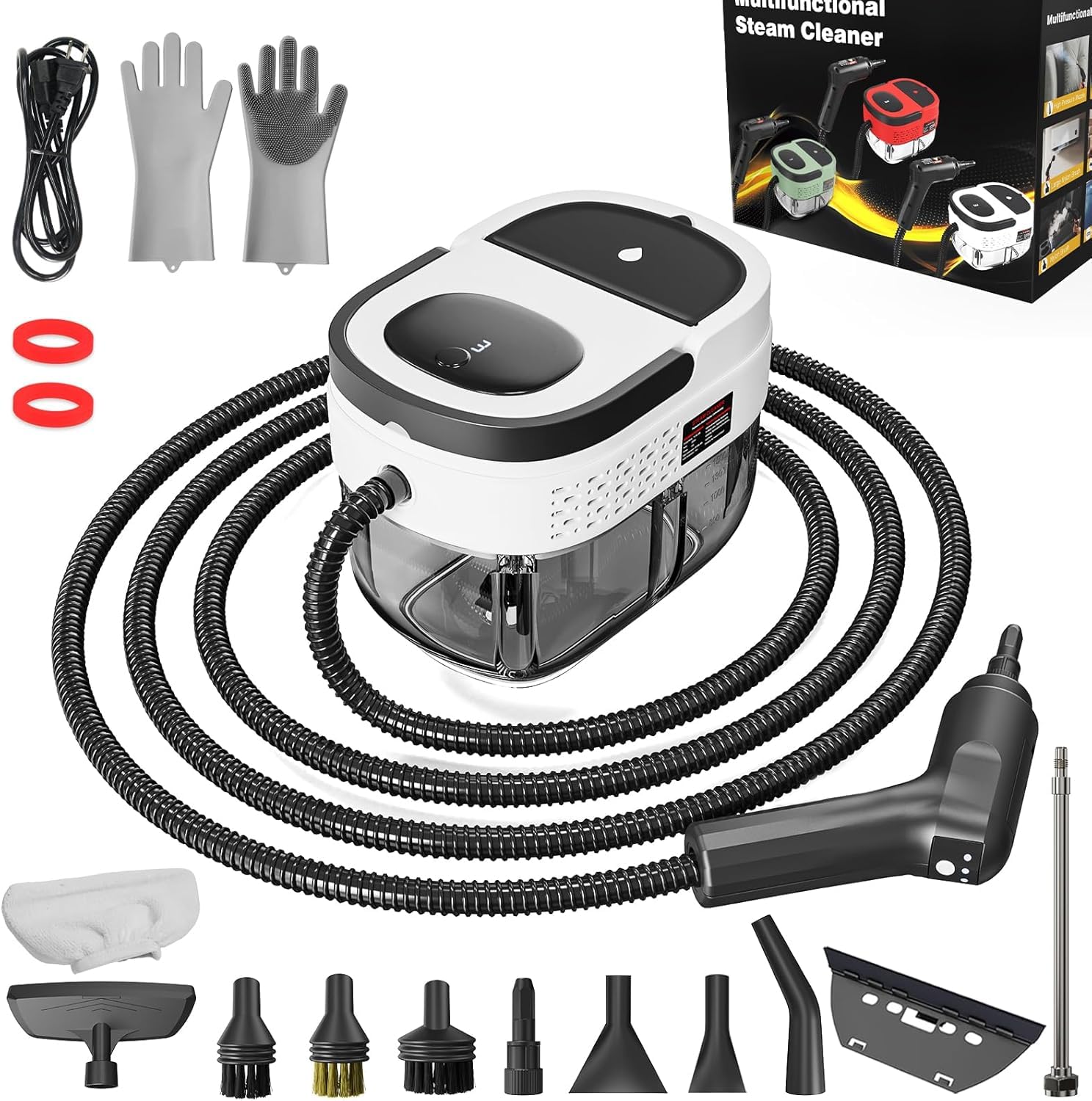 Handheld Steam Cleaner, High Pressure Steam Cleaner for Home, Portable Steam Cleaner with 1.6L Water Tank, 3 Levels Remote Adjustable Handle, Steam Cleaner for Home, Car, Furniture (White)