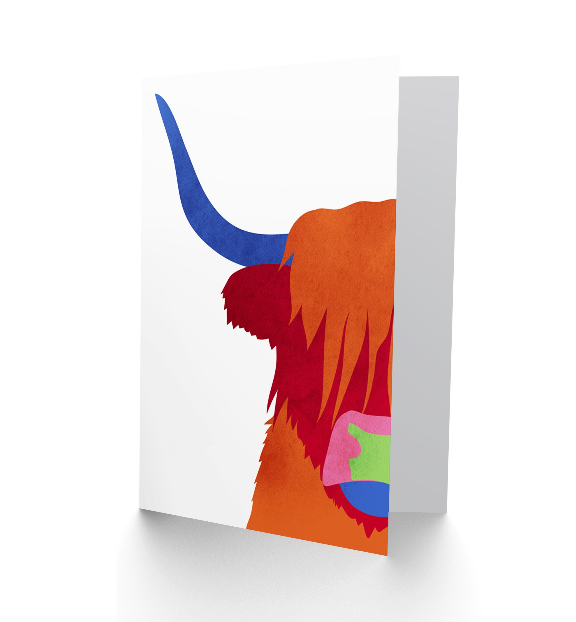 Bright Highland Scottish Cow Bull Coo Colourful Blank Greeting Card With Envelop