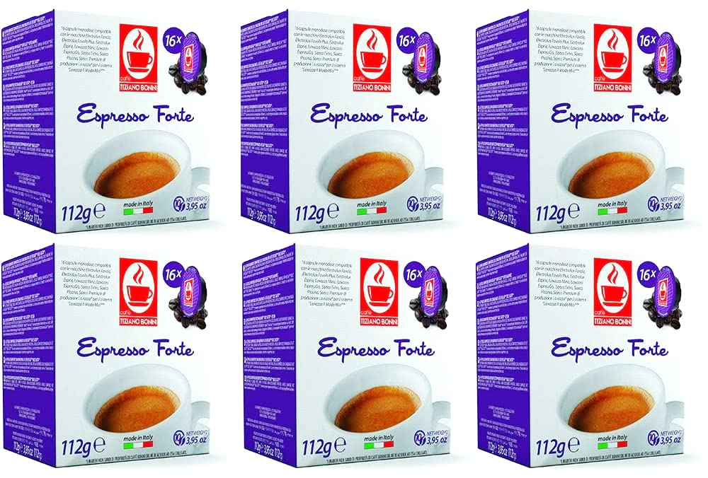 Bonini Forte Coffee Pods Compatible with Lavazza A Modo Mio Coffee Machines. Pack of 6 (Total 96 Pods)