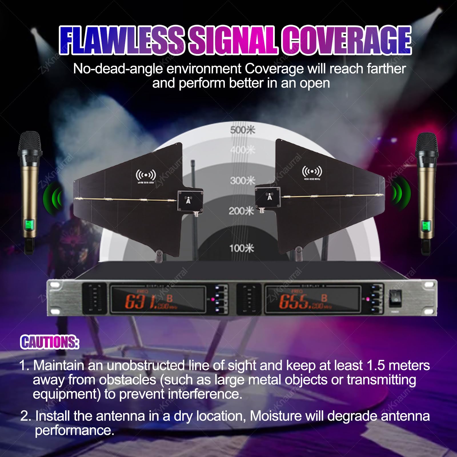 Sistema di distribuzione di antenne wireless a 8 canali per microfono wireless UHF, antenna attiva a paletta, 8/16 uscite + 2 porte di cascata, amplificatore di segnale per microfono a 16 ingress