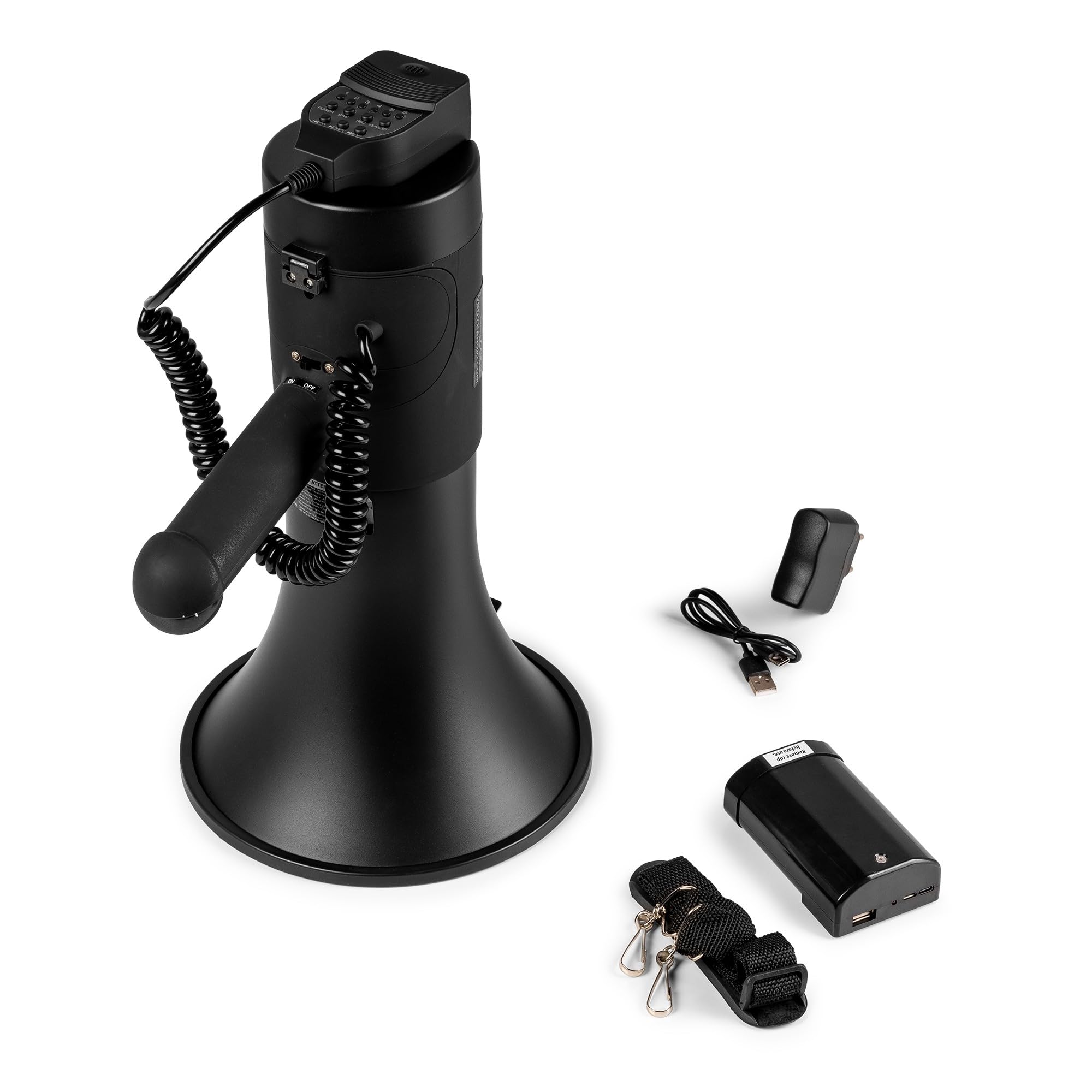 VONYX MEG075 Pack Mégaphone 75W - avec 1x Batterie Rechargeable MRB12, Portée Jusqu’à 1,3 km, Micro Main Détachable, Bluetooth & Lecteur MP3, Idéal pour Manifestations et Matchs Sportifs