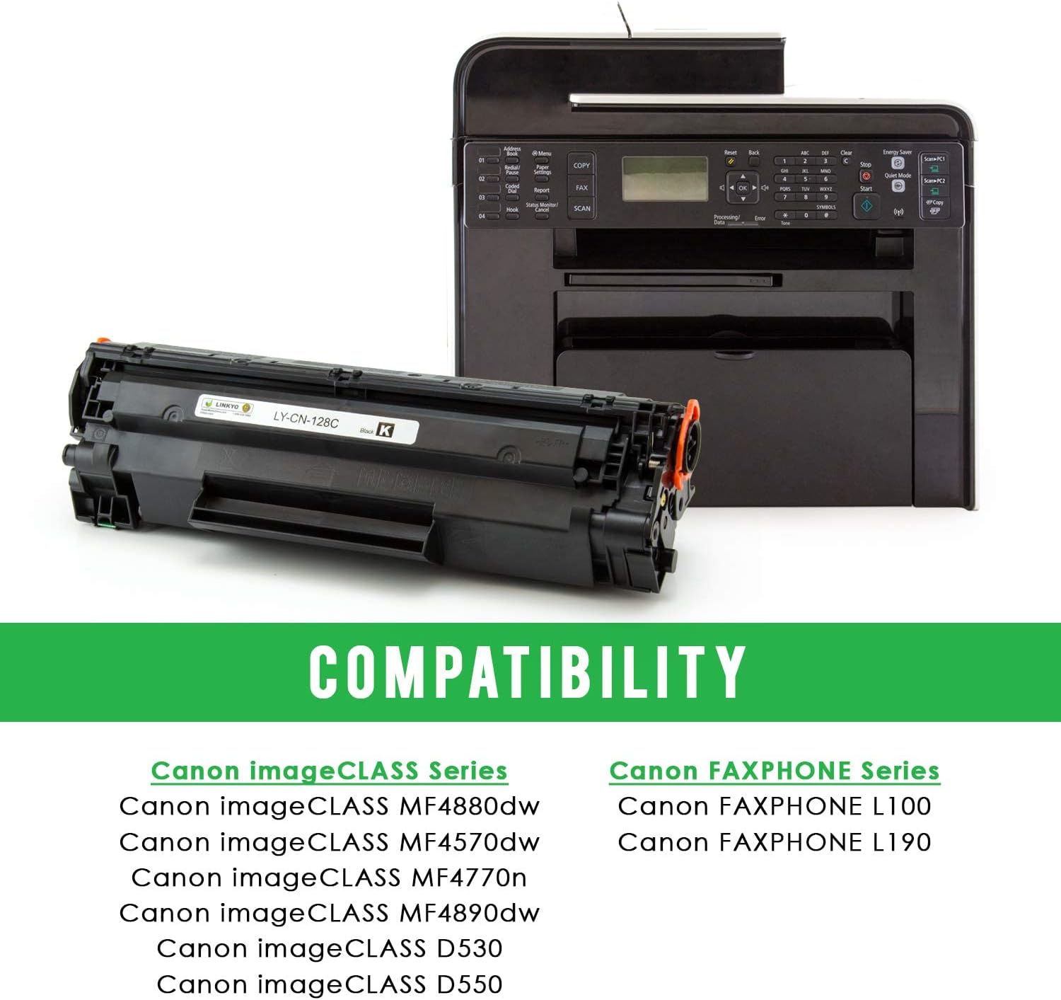 LINKYO Compatible Toner Cartridge Replacement for Canon 128 (Black, 3-Pack)