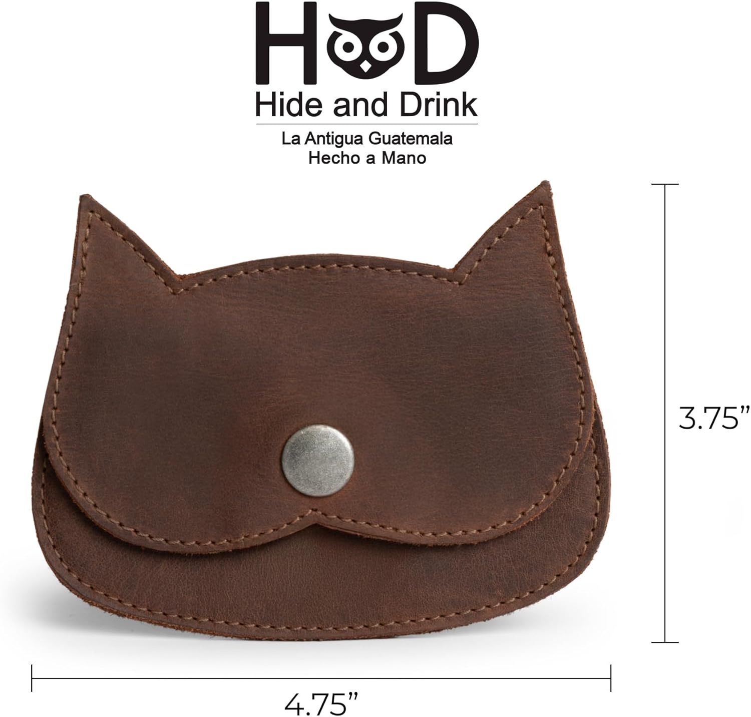 Hide & Drink, Cat Shape Wallet Handmade from Full Grain Leather - Bourbon Brown