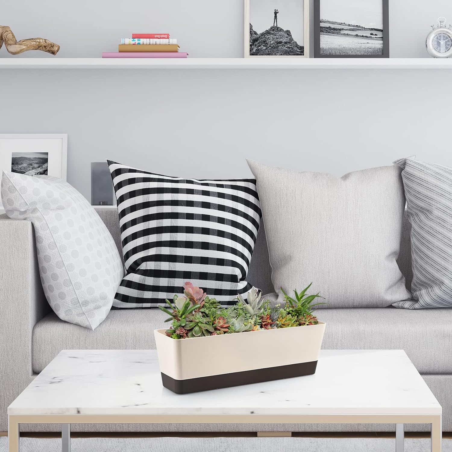 Skelang 3 Pcs Rectangular Plant Pot, 16.7" Flower Planter Box, Windowsill Container for Succulent, Herbs, Vegetable