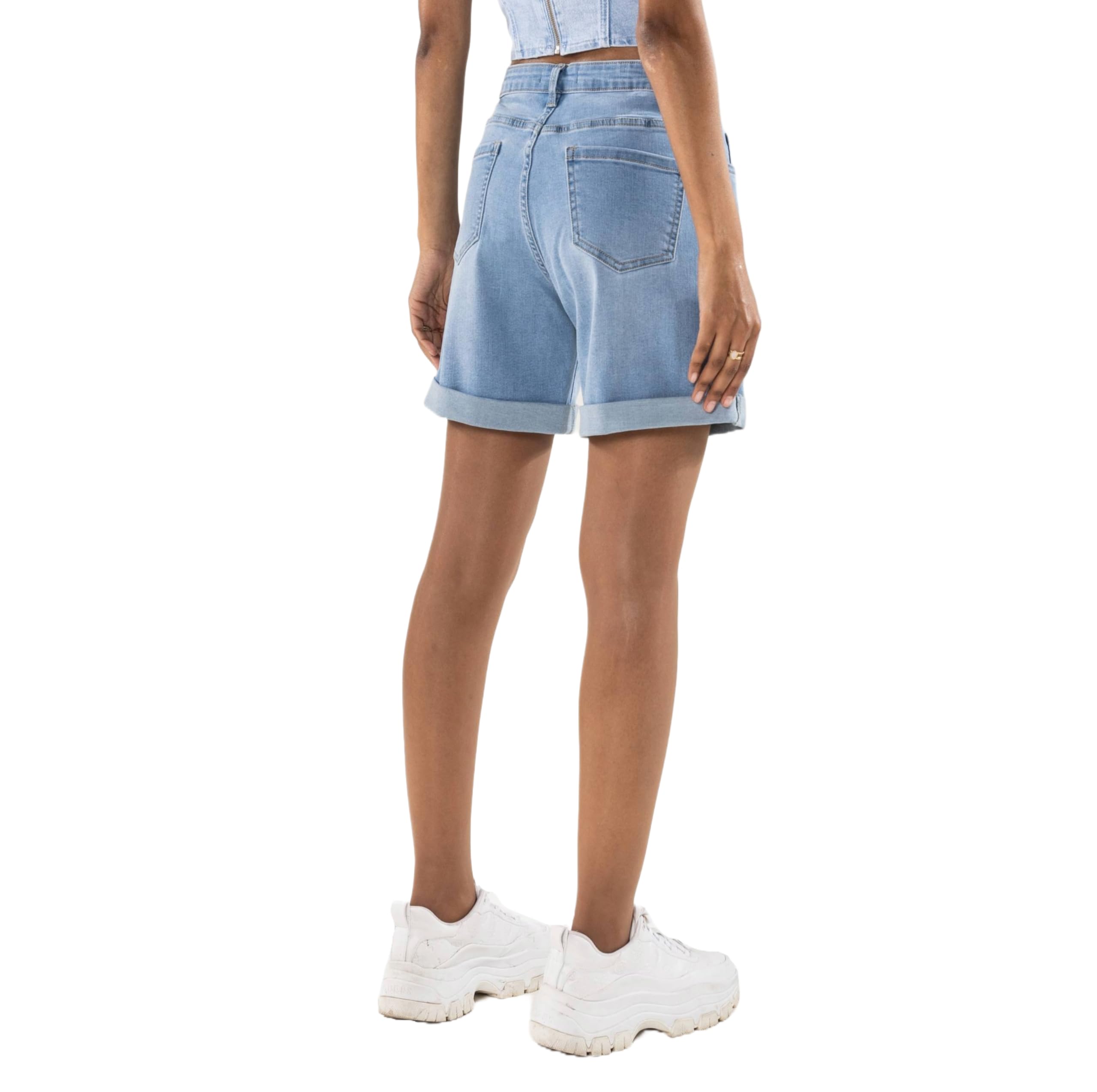 Nina Carter P208 Pantalones vaqueros cortos de cintura alta para mujer, aspecto desgastado, medio muslo, pantalones cortos de verano