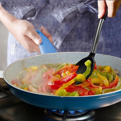 Miniatura 8 de Paquete de 2 cucharas grandes de silicona para cocinar, cucharas sólidas antiadherentes, utensilios de cocina resistentes al calor para mezclar,