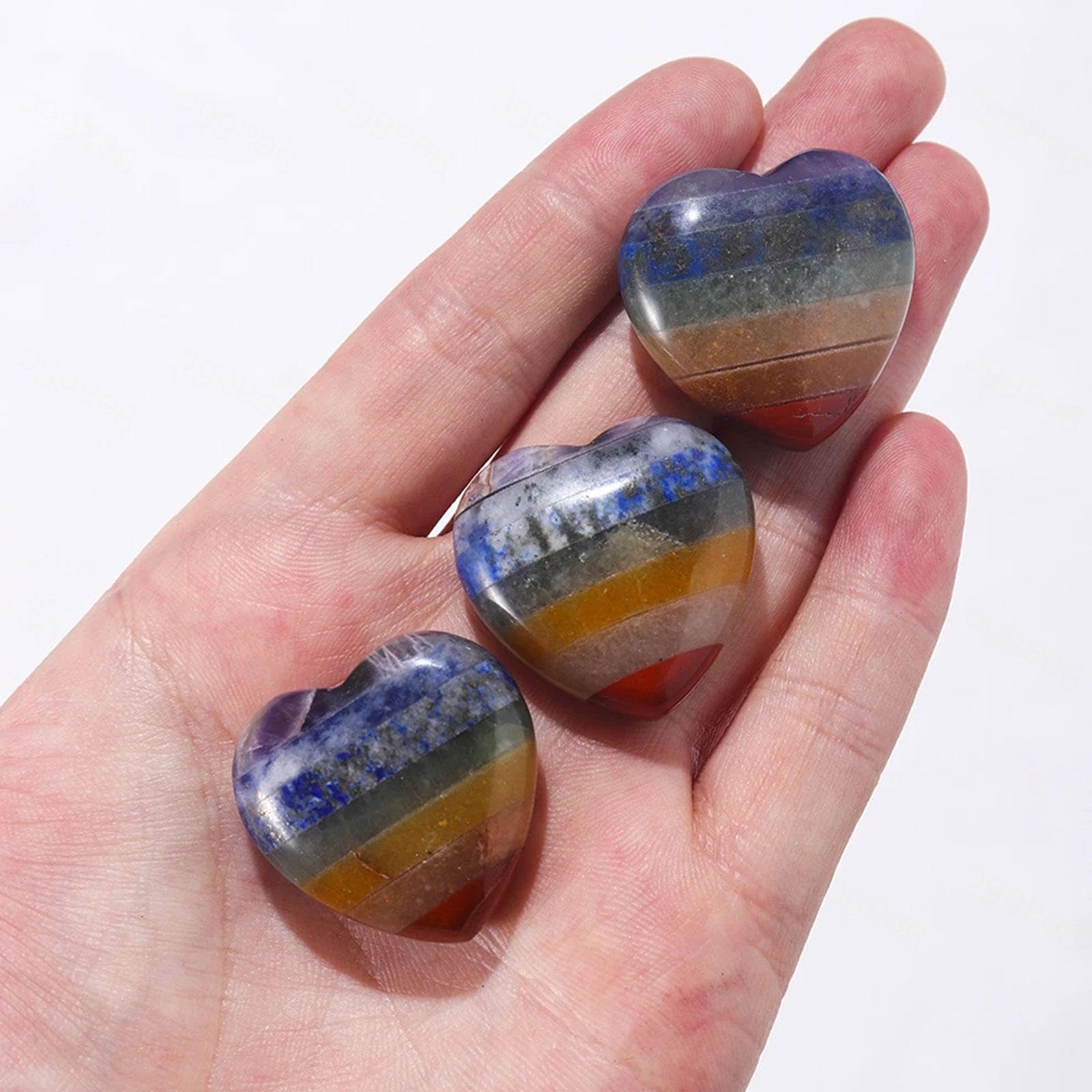 5 Piedras de Cristal de Corazón. 7 Cristales de Chakra Piedra de Preocupación de Palma de Cristal Curativo - Piedras Preciosas en Forma de Amor Pulidas Naturales