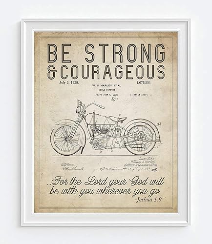 Miniatura 2 de Letrero artístico con texto en inglés Be Strong and Courageous Joshua 19 con versículo bíblico de patente sin marco, patente de motocicleta Harley