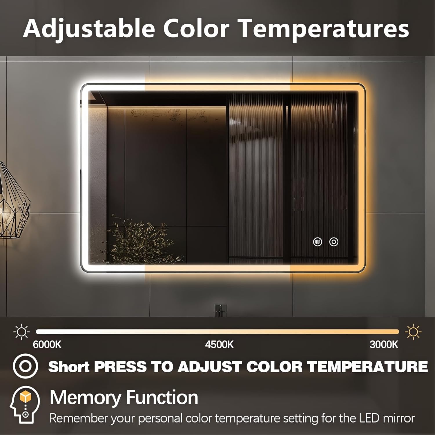 Niccy Led Mirror for Bathroom, 36"x24" Frameless Frontlit and Backlit Mirror for Wall Lighted Mirror with Bedroom 3 Color, Defogger, Explosion-Proof, HD Glass, IP65 Vanity Mirror Horizontal/Vertical
