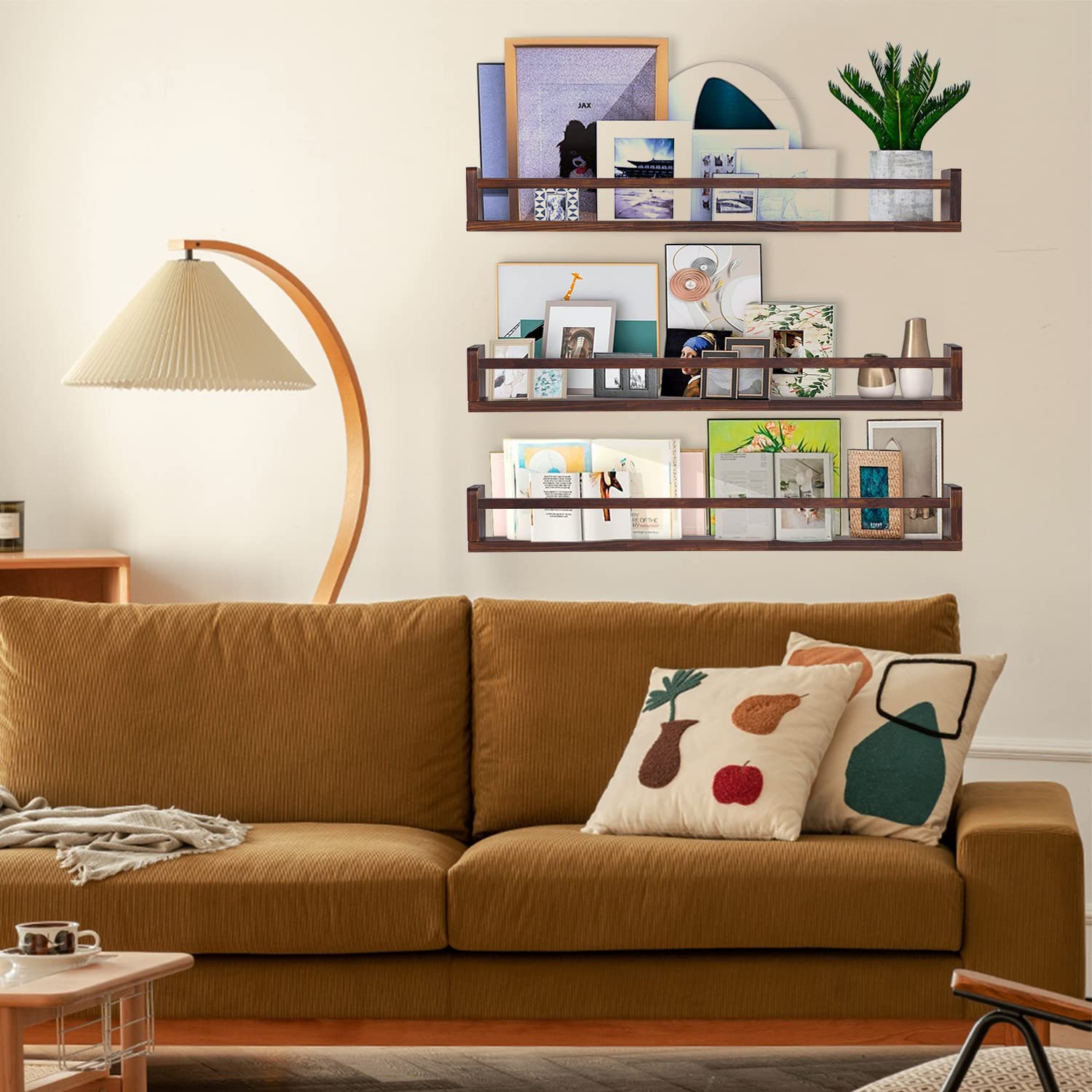 AZSKY Nursery Book Shelves Wall Mount Deep Dark Walnut Floating Book Shelf for Bedroom Wooden Wall Book Shelf Children Kids Toddler Wall Bookshelf 36 Inch a Set of 3 Same Sizes