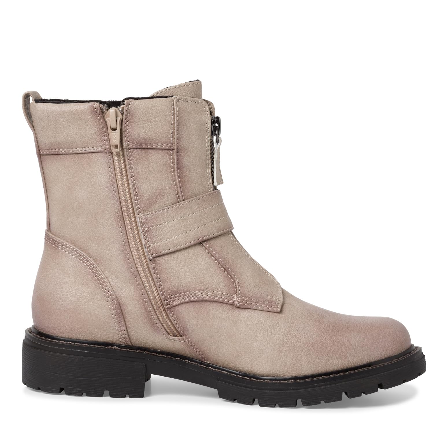 Jana Women’s Ankle Boots Flat Faux Leather with Buckle Wide H Extra Width , Stone, 3,5 UK