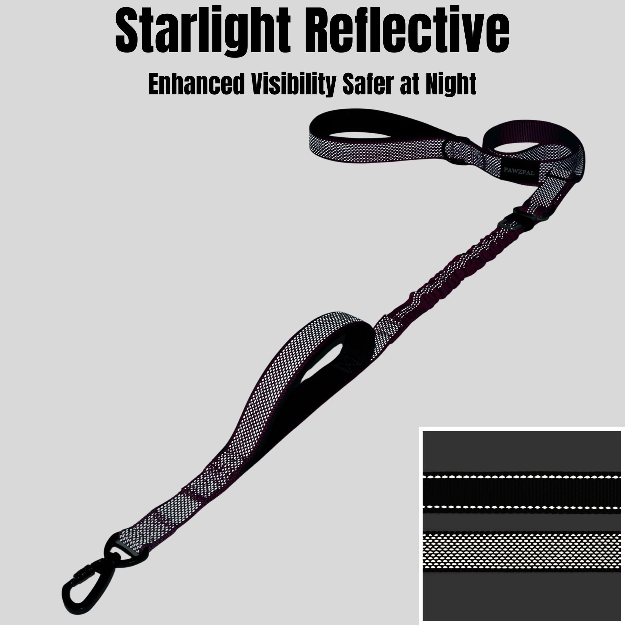 Verstellbare Hundeleine, 1,2 - 1,8 m – Starlight reflektierend, stoßdämpfender Bungee, robuster Karabiner, doppelt gepolsterte Griffe, Sicherheitsgurtclip für Training, Spaziergänge und