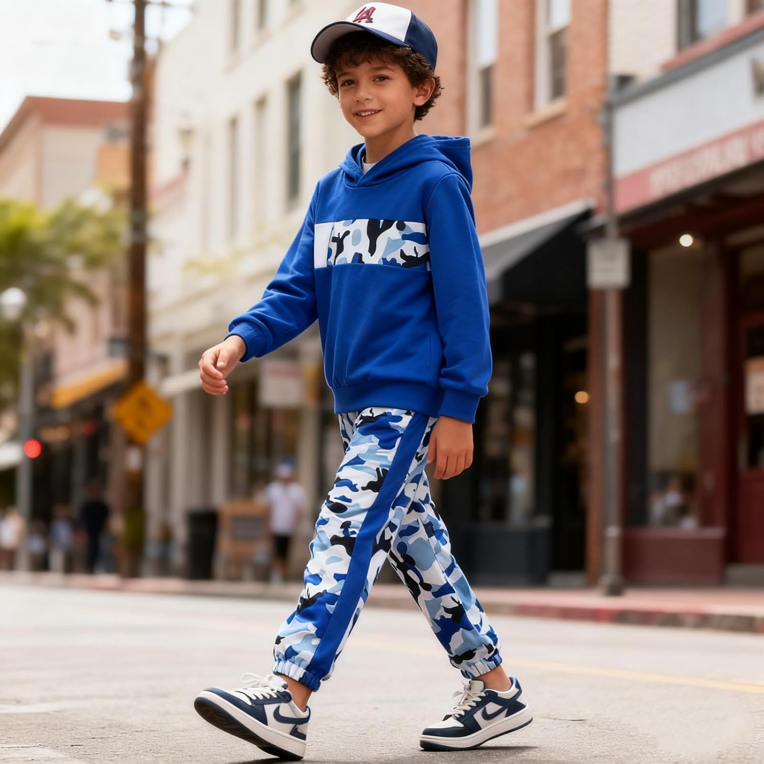 Boys 2 Piece Outfits Long Sleeve Hooded Sweatshirt Top Camouflage Sweatpants Fall Winter Clothing Set 5-10T - Image 3