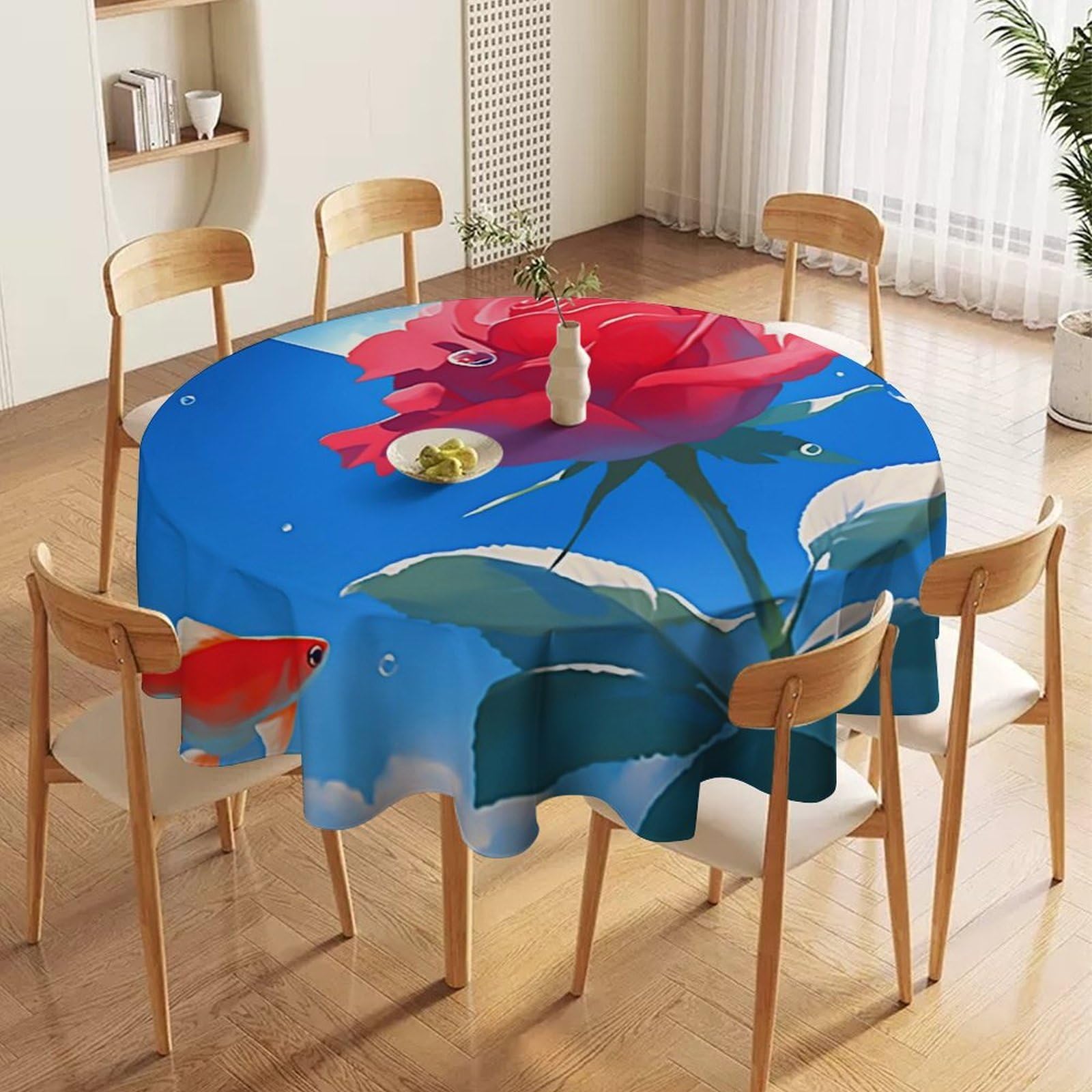ORDOBO 3D Printed Tablecloth - Red Roses Round Tablecloth Wipeable For Kitchen Dinner Picnic Party Home Fashion Print Table Cover Decoration 177X177Cm