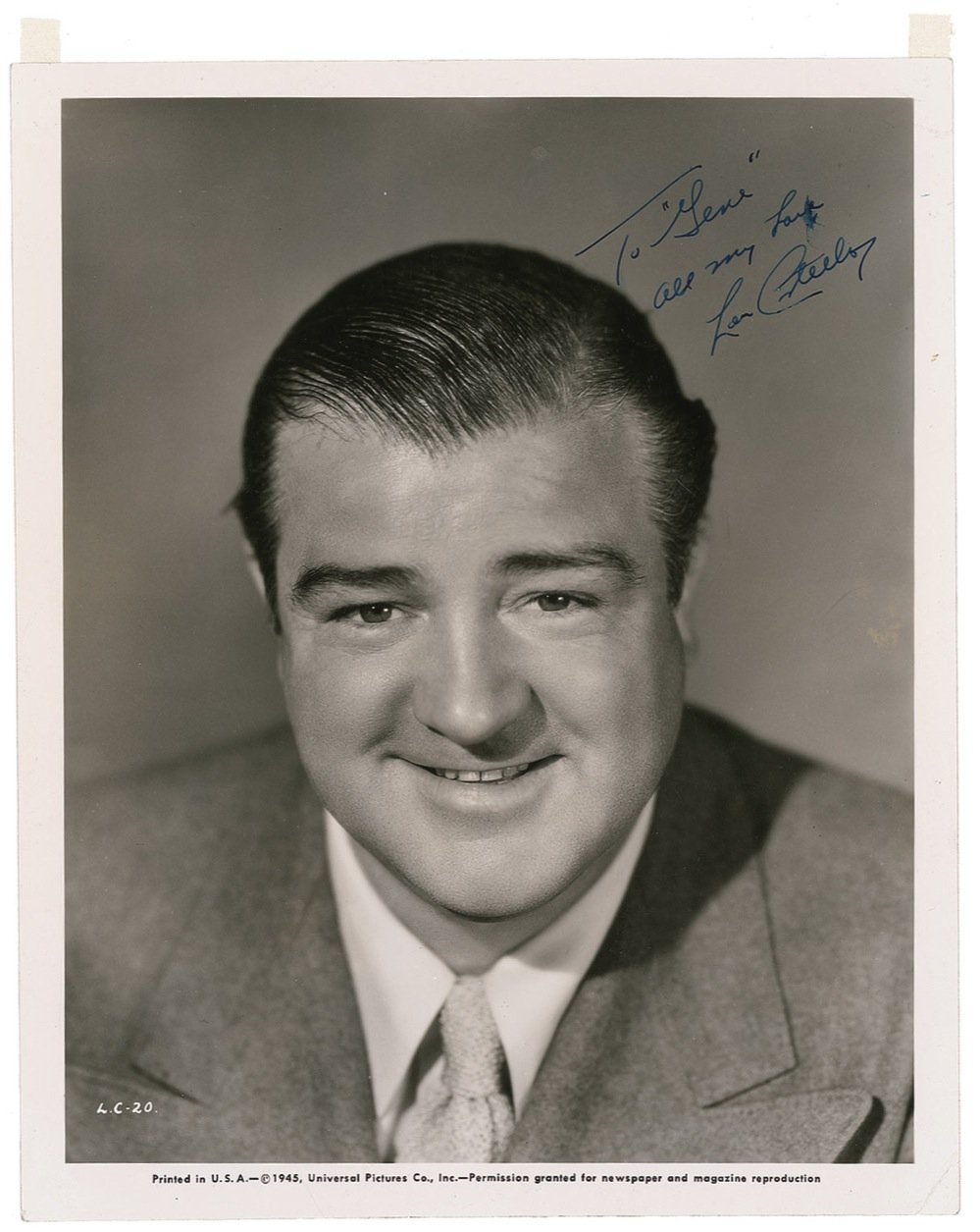 12X8 Inches Lou Costello Autograph, Signed Photo Print Approx Size