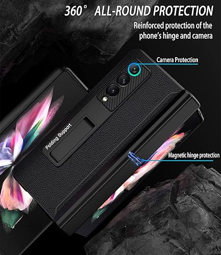 Miniatura 8 de COCOING Funda para Samsung Galaxy Z Fold 3 con soporte para bolígrafo, cubierta con bisagras integrada con ranura para bolígrafo, con protector de