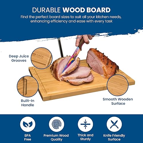 Miniatura 5 de Chef's Vision Juego de tablas de cortar de bambú, tablas de cortar de madera orgánica de 3 piezas para cocina, tabla de cortar de bambú duradera, no