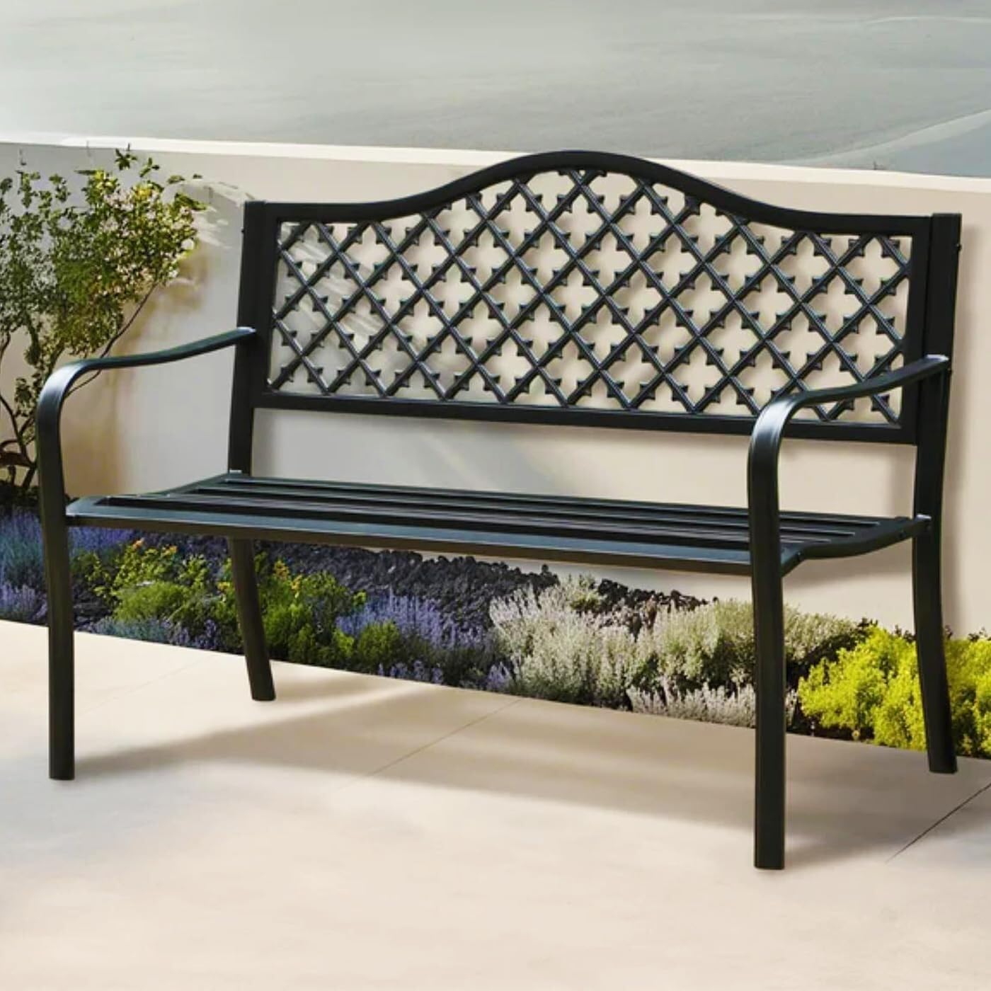 Outdoor Bench 50 in Metal Garden Bench 550 lbs Park Patio Yard Porch Bench