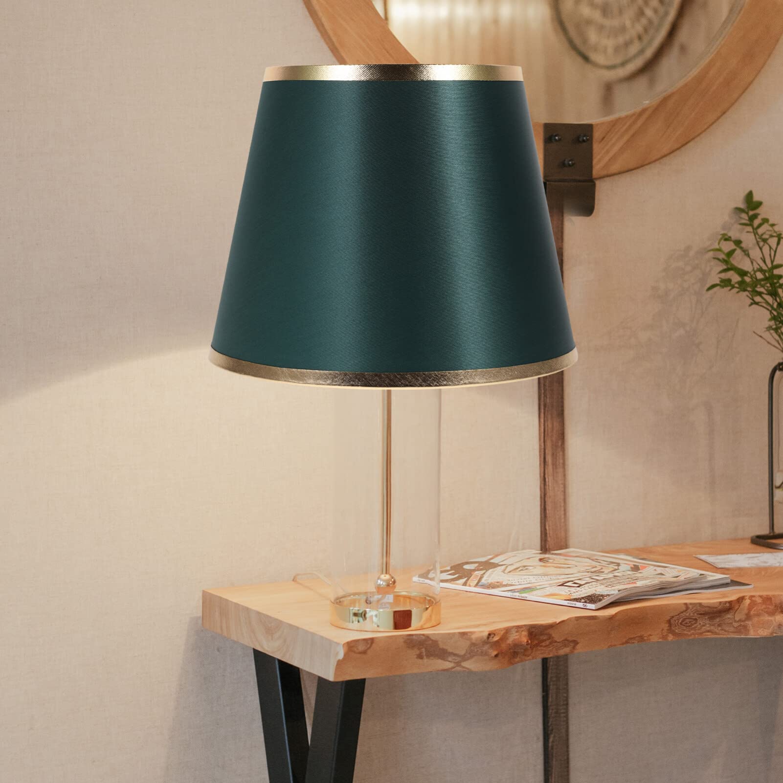Pantalla de tela - Lámpara de araña de mesa, cubierta de tela para lámpara de mesa, luz de pie para bombilla E27, verde oscuro 4