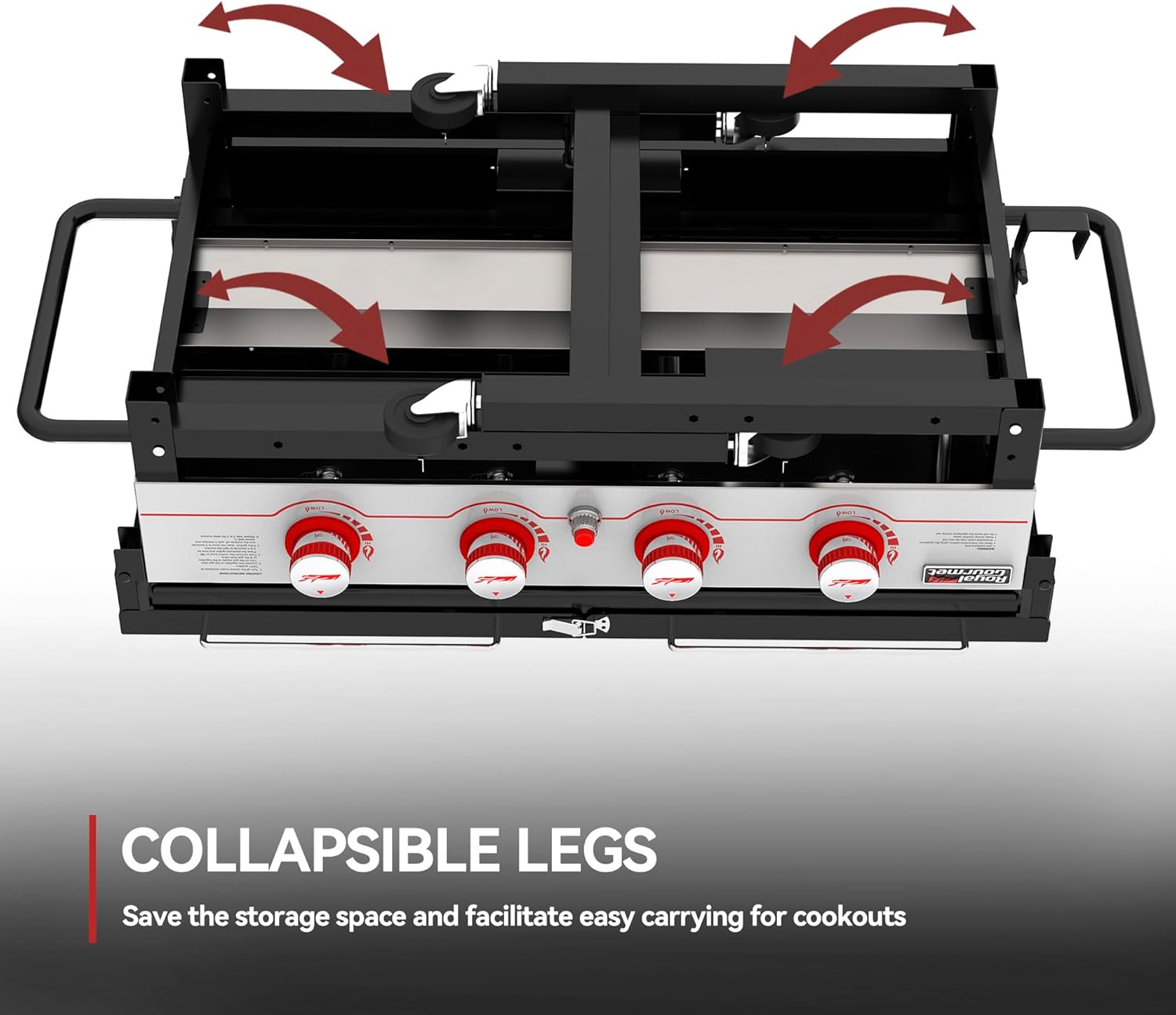 4-Burner Flat Top Propane Gas Griddle, 36-Inch Gas Griddle with Top Cover Lid, Folding Side Shelves and Legs for Large Outdoor Camping, Black, GB4000F-SC