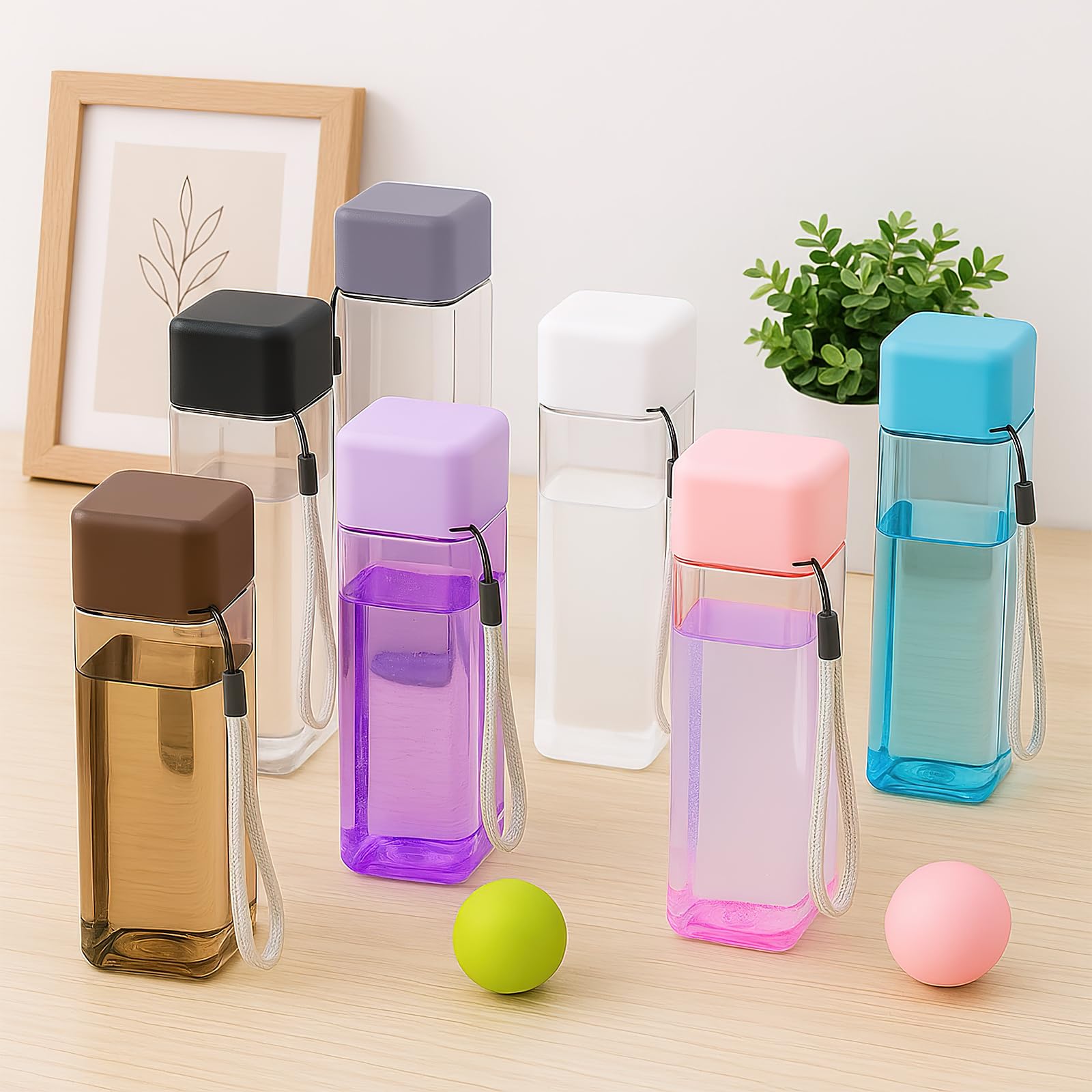 Malloom 24 bottiglie d'acqua da 500 ml, riutilizzabili, in plastica, portatili, con manico, per ciclismo, campeggio, escursionismo, palestra, yoga